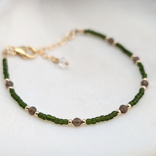 Smoky Quartz Grounding Olive Green Bracelet