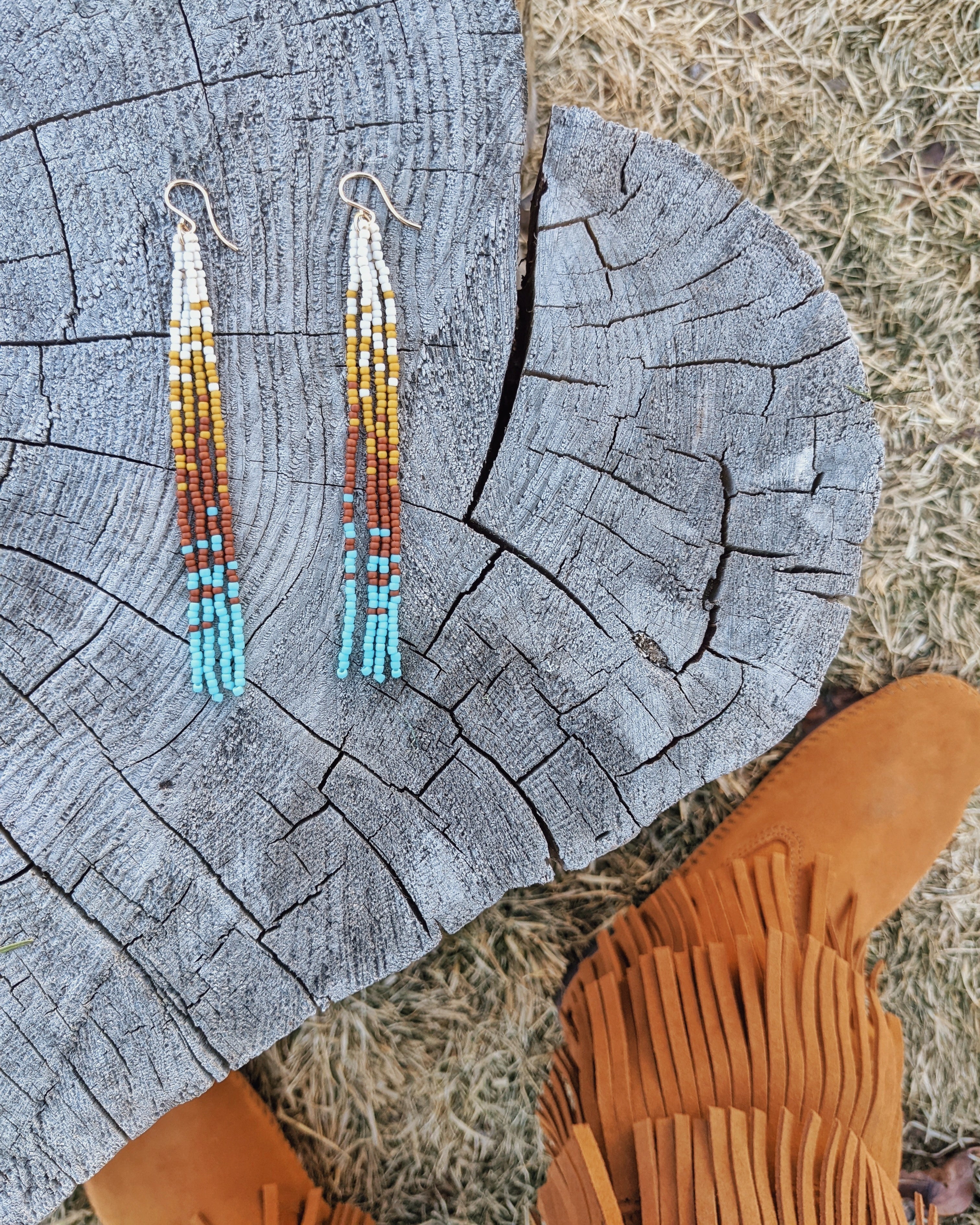 Seaside Sunset Long Beaded Fringe Earrings