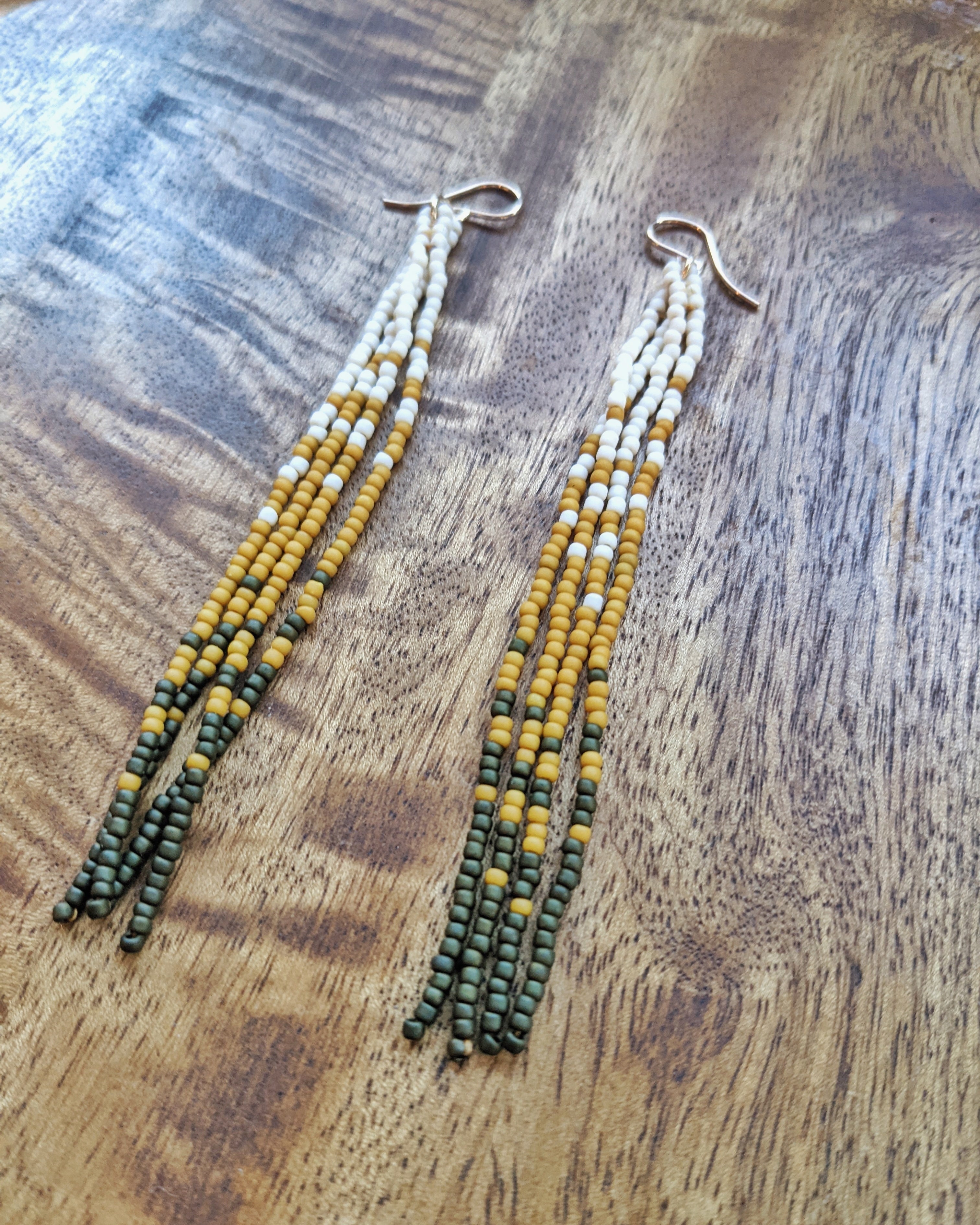 Larch Pine Long Fringe Beaded Earrings