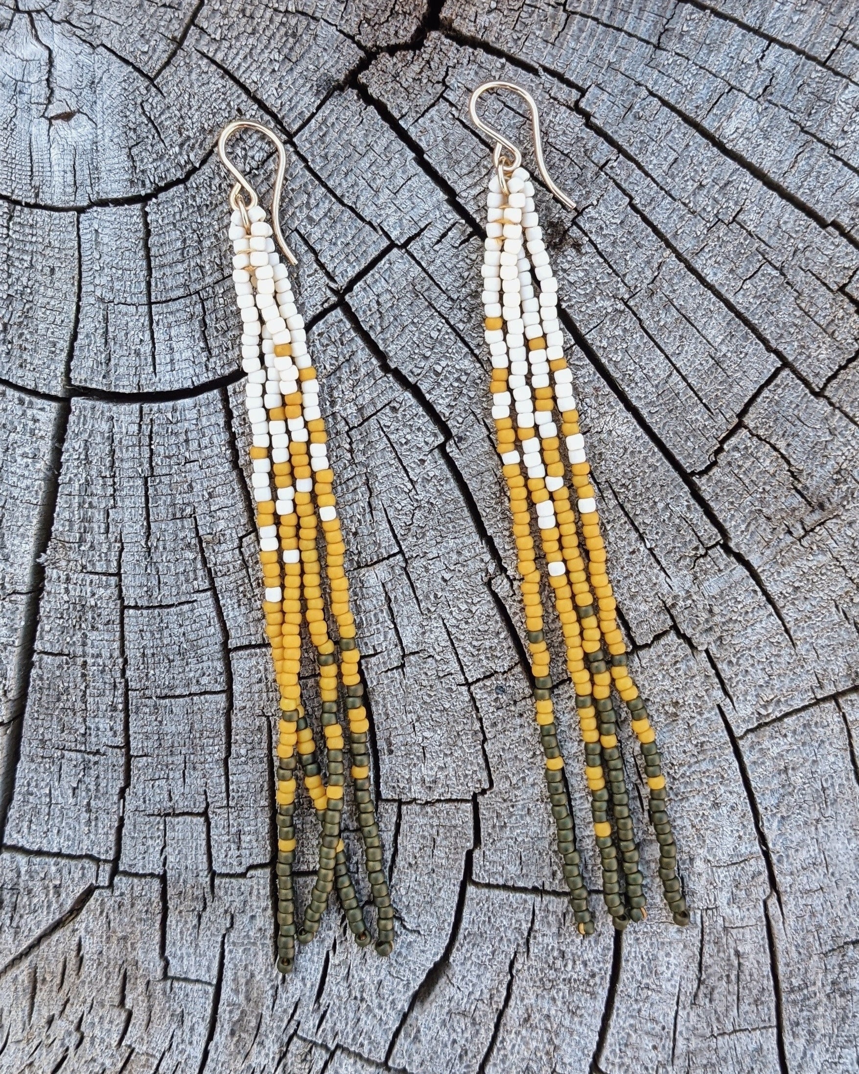 Larch Pine Long Fringe Beaded Earrings