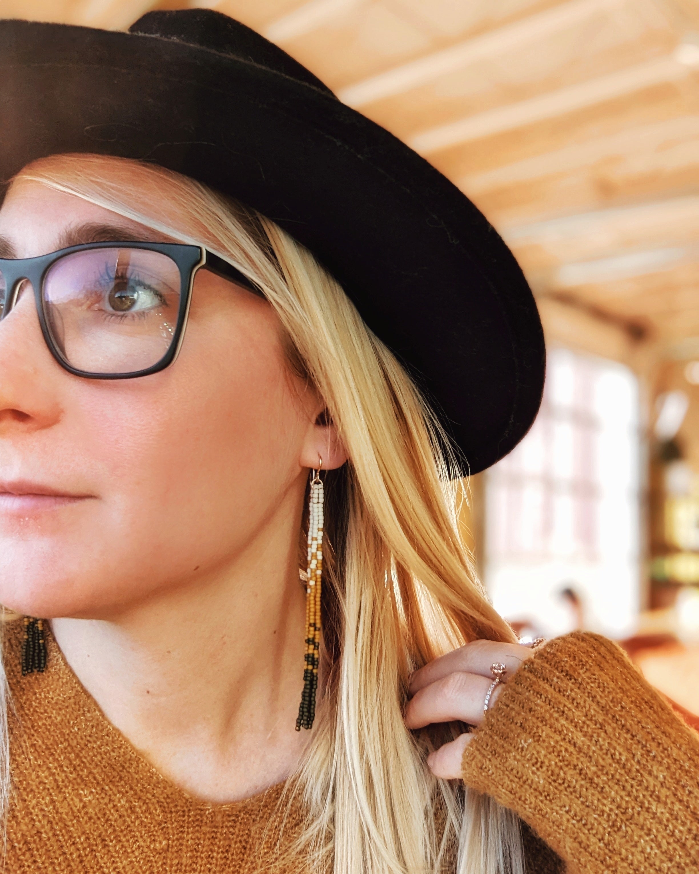 Larch Pine Long Fringe Beaded Earrings