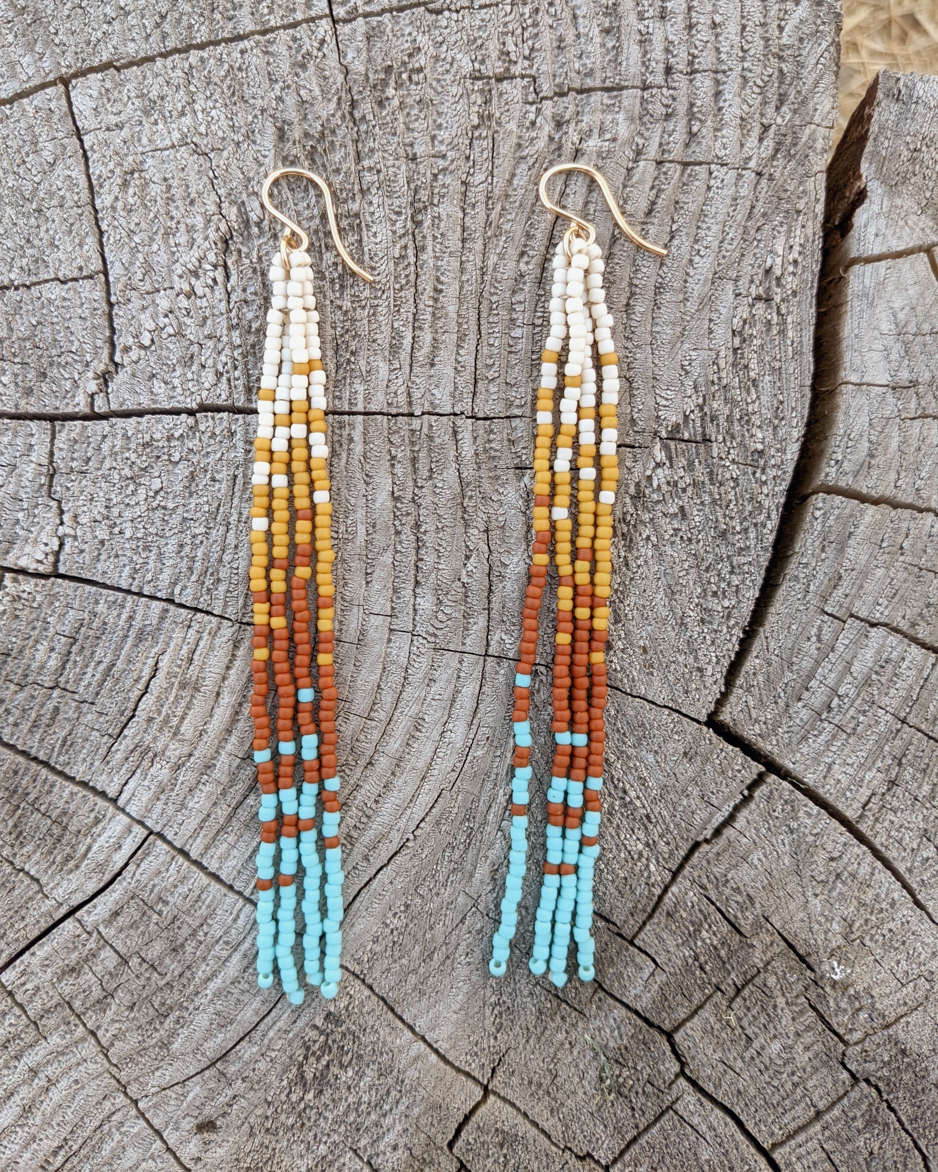 Seaside Sunset Long Beaded Fringe Earrings