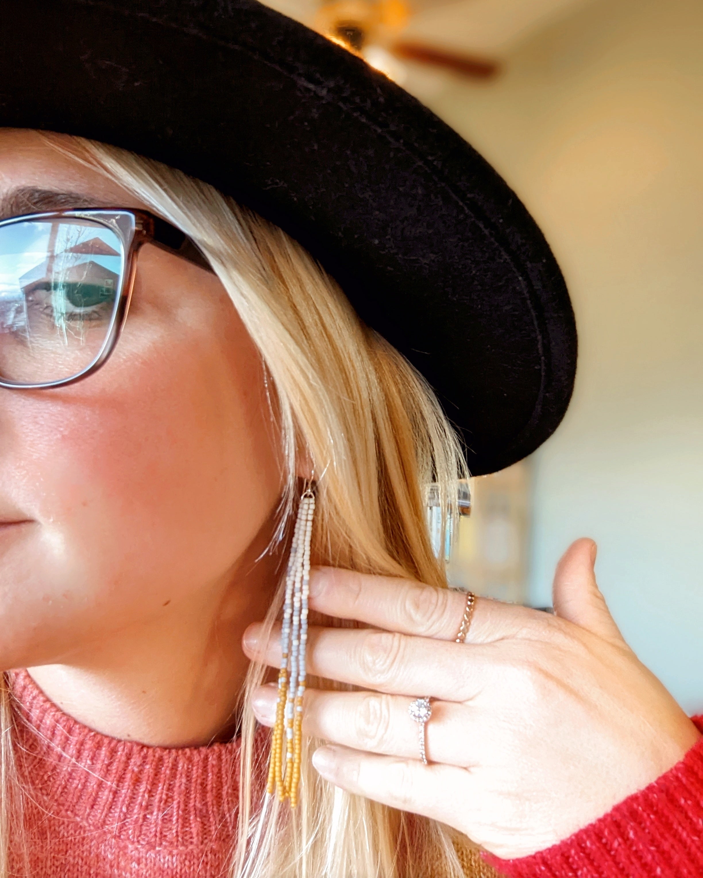 Morning Tides Long Fringe Beaded Earrings