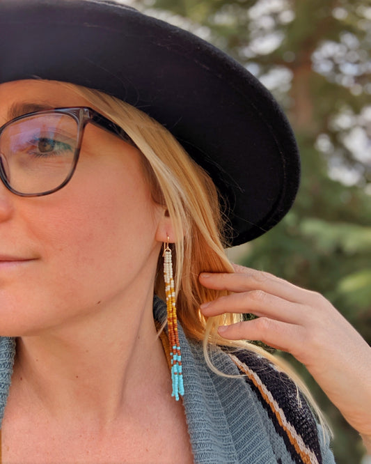 Seaside Sunset Long Beaded Fringe Earrings
