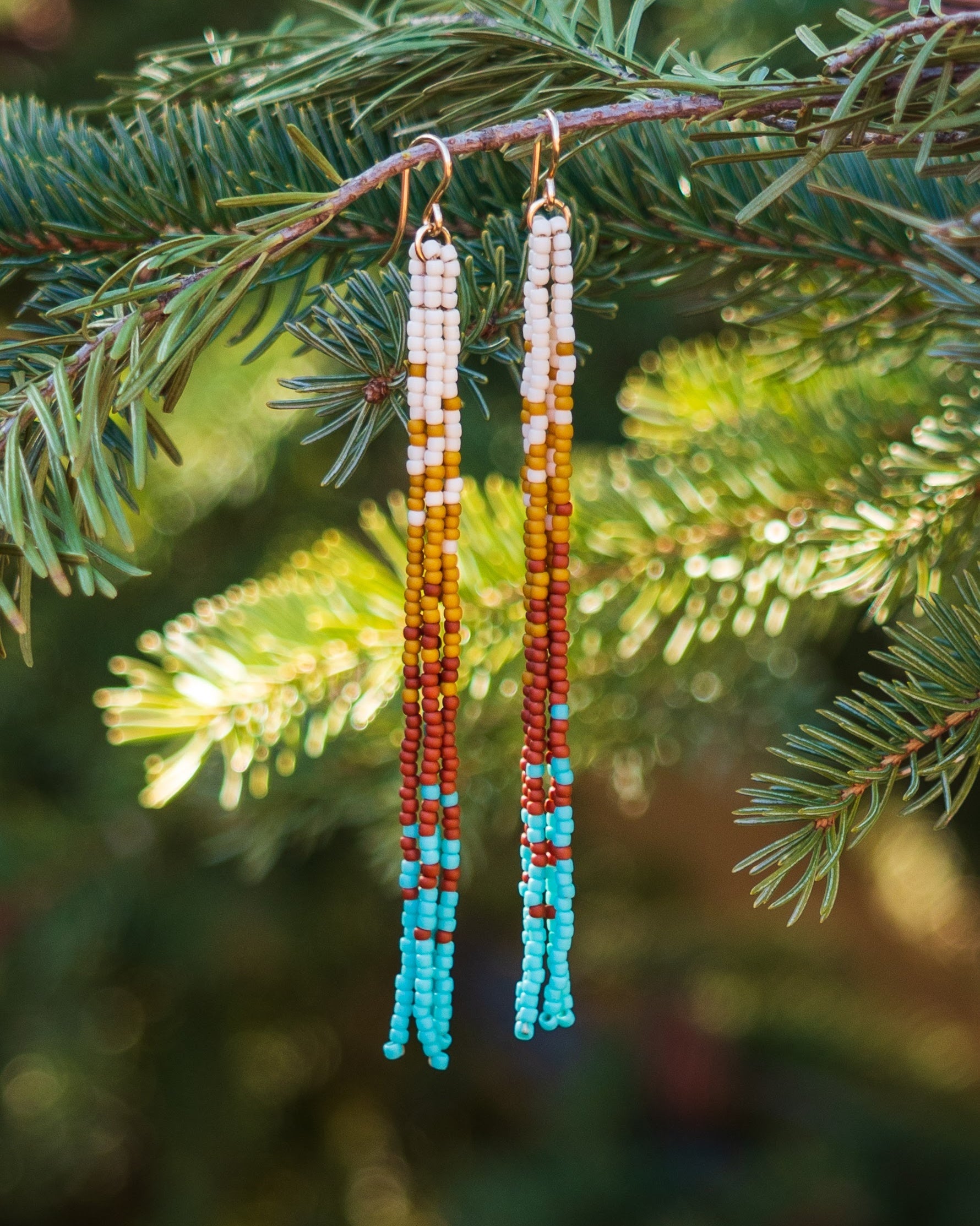 Seaside Sunset Long Beaded Fringe Earrings