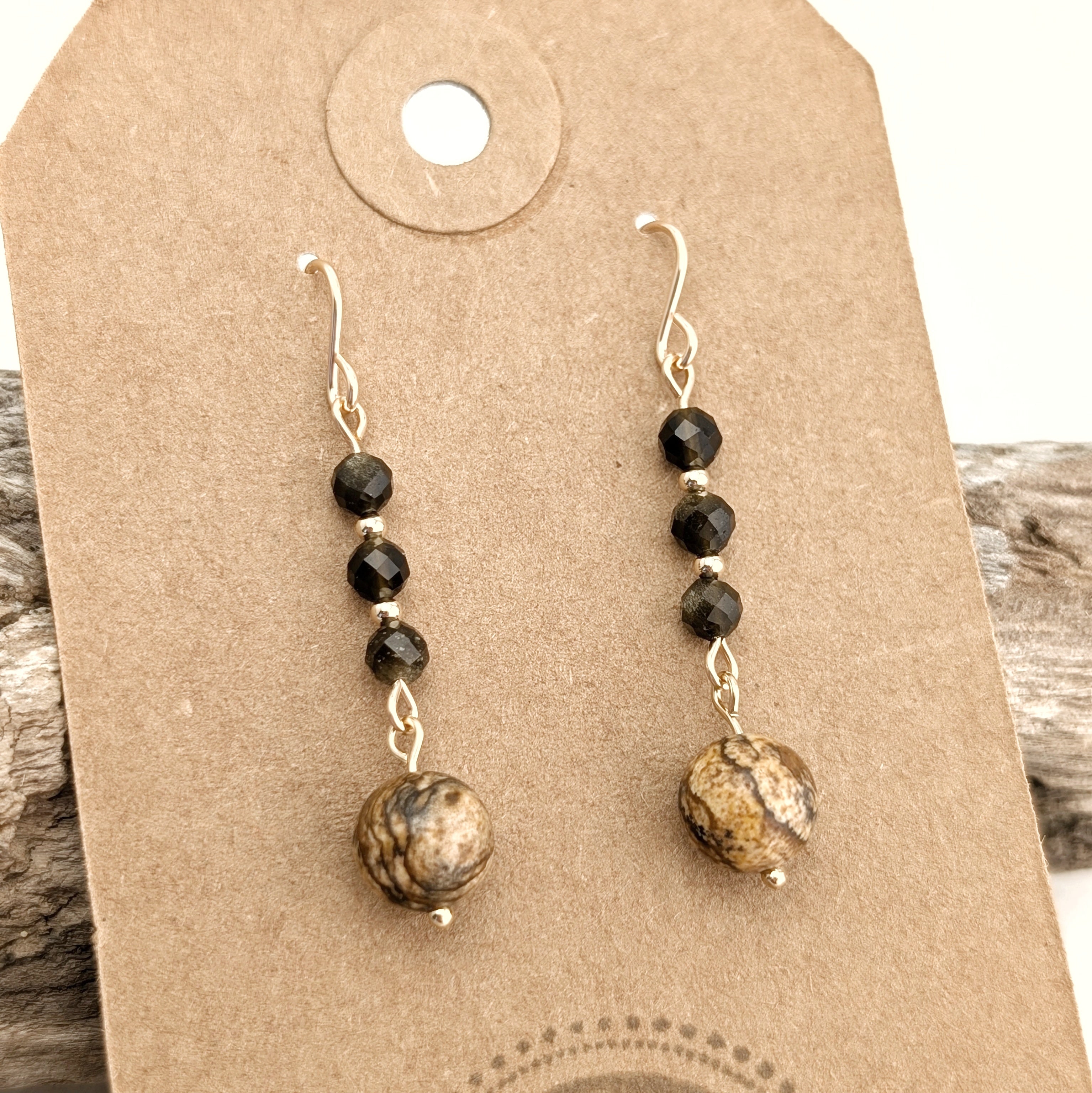 Golden Obsidian & Desert Picture Jasper Drop Dangles