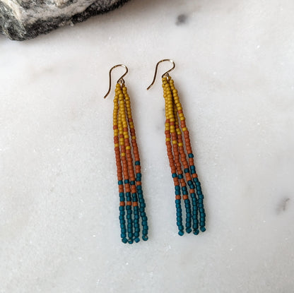 Fall Turquoise Short Beaded Fringe Earrings