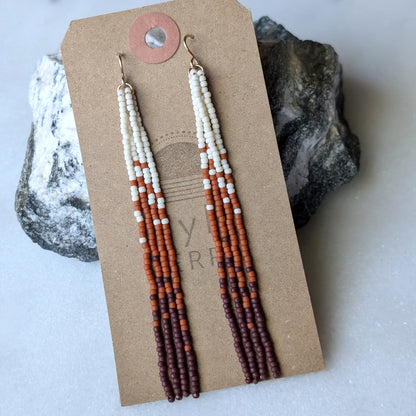 Warm Autumn Long Fringe Beaded Earrings