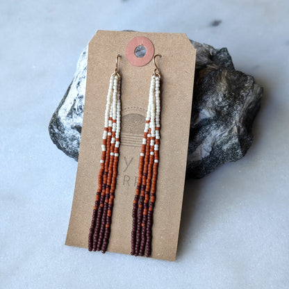 Warm Autumn Long Fringe Beaded Earrings