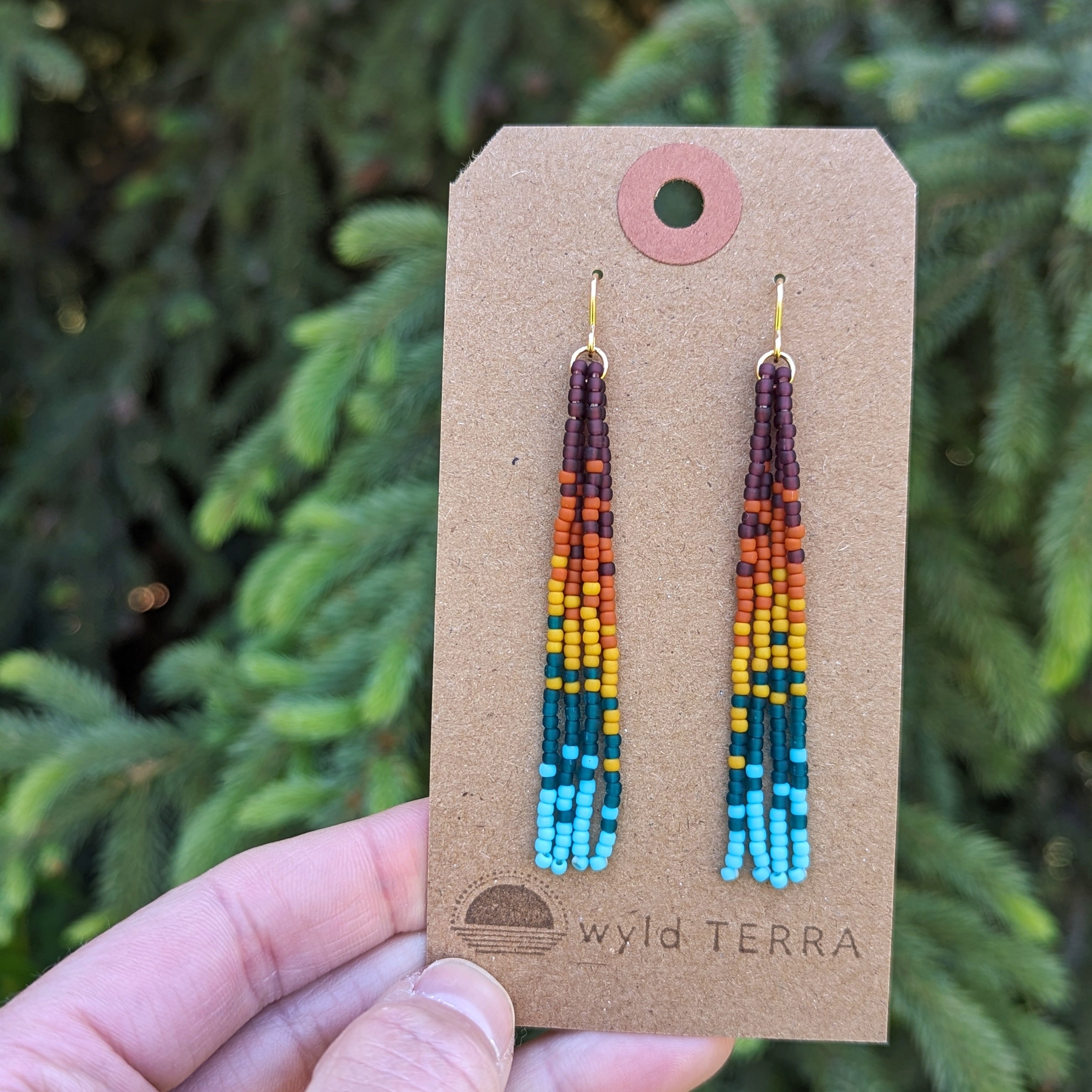 Sunset Rainbow Short Beaded Fringe Earrings