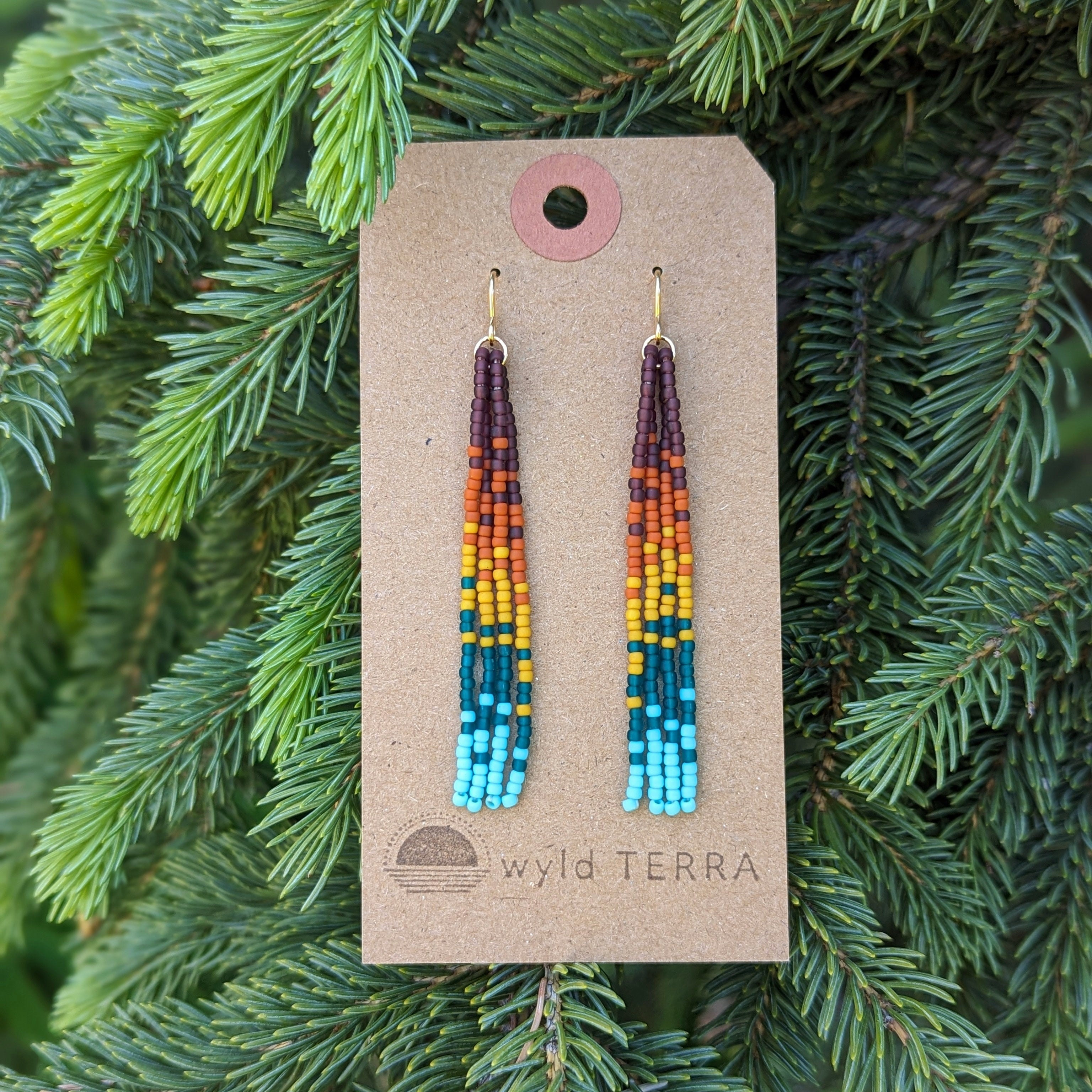 Sunset Rainbow Short Beaded Fringe Earrings