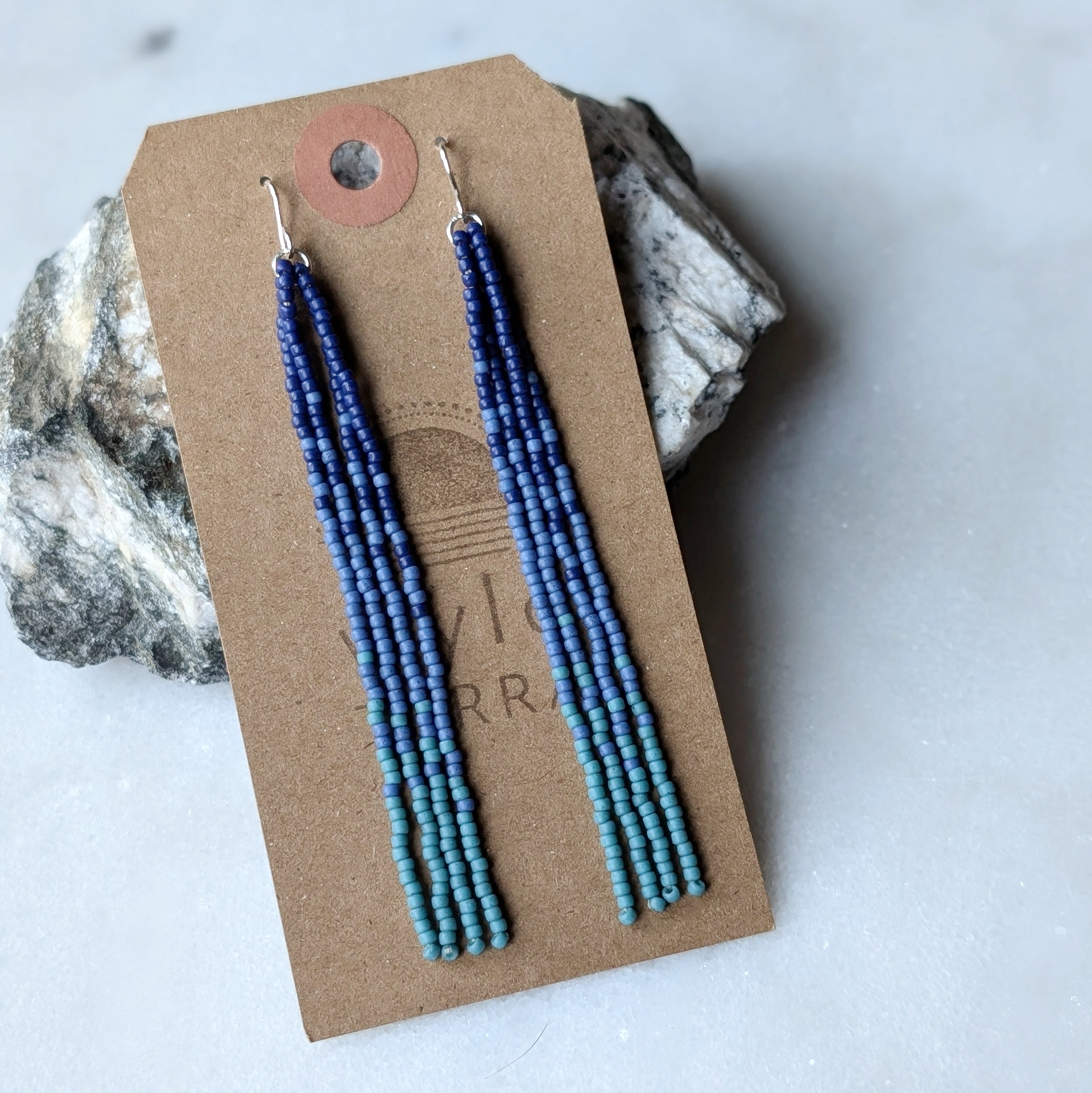 Deep Ocean Long Beaded Fringe Earrings