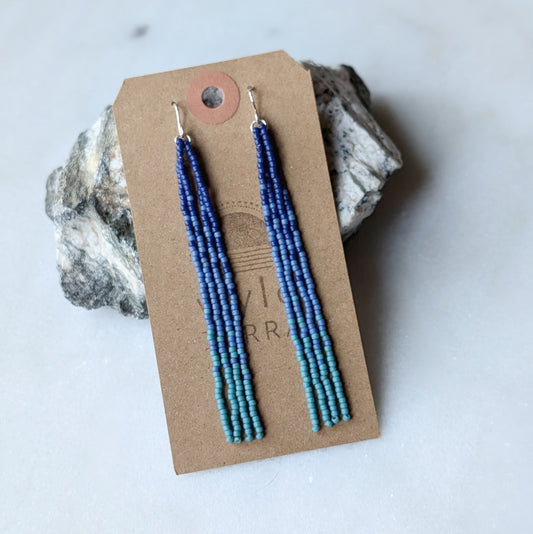 Deep Ocean Long Beaded Fringe Earrings