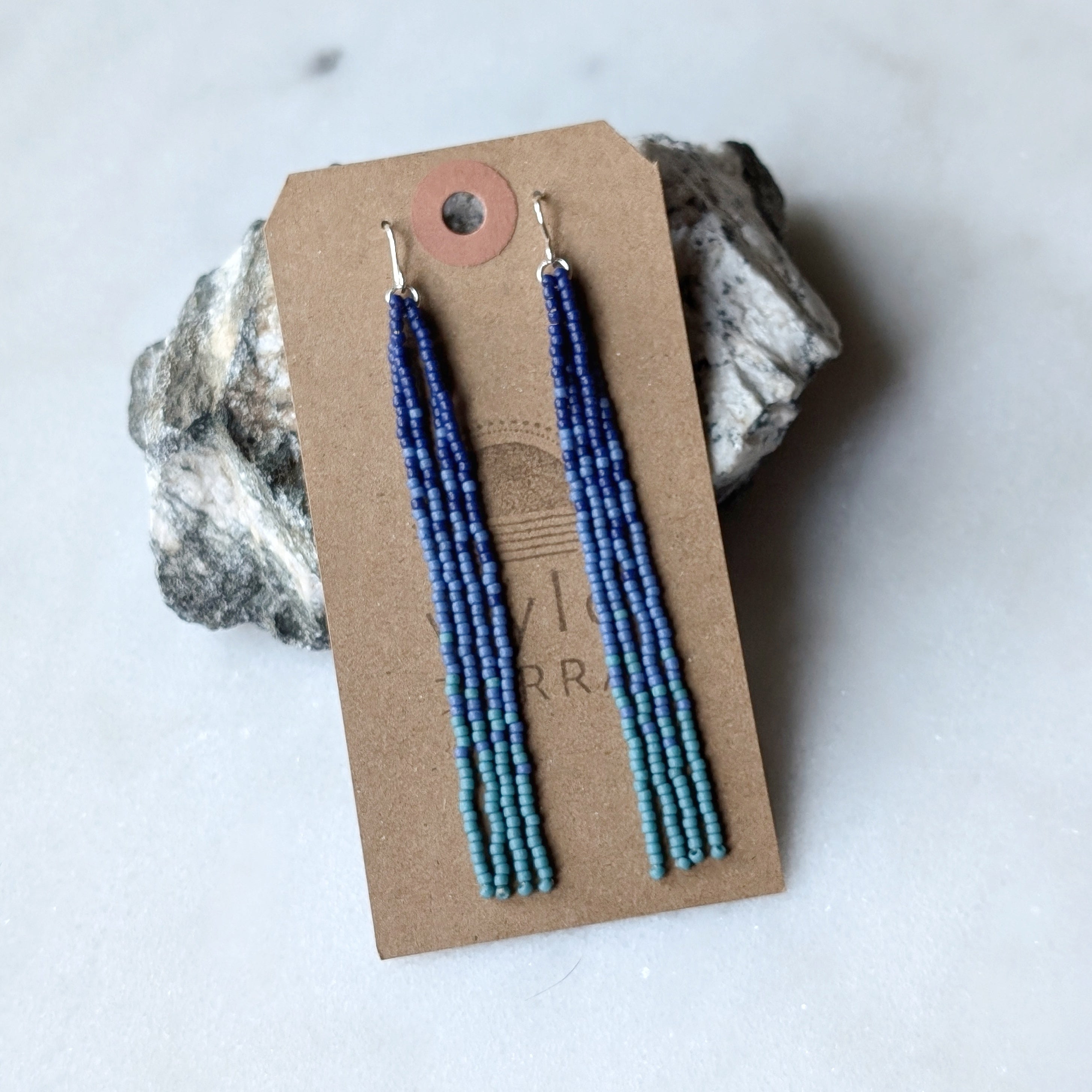 Deep Ocean Long Beaded Fringe Earrings