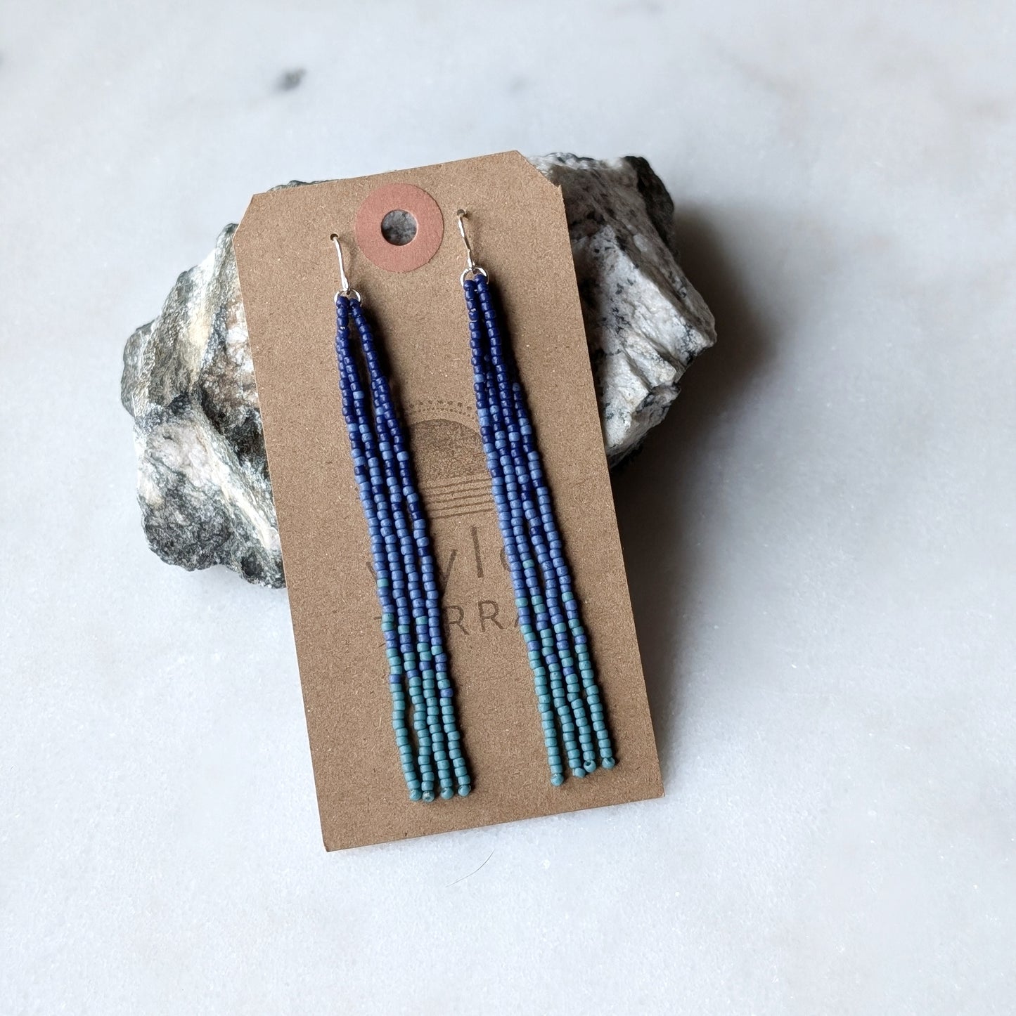 Deep Ocean Long Beaded Fringe Earrings