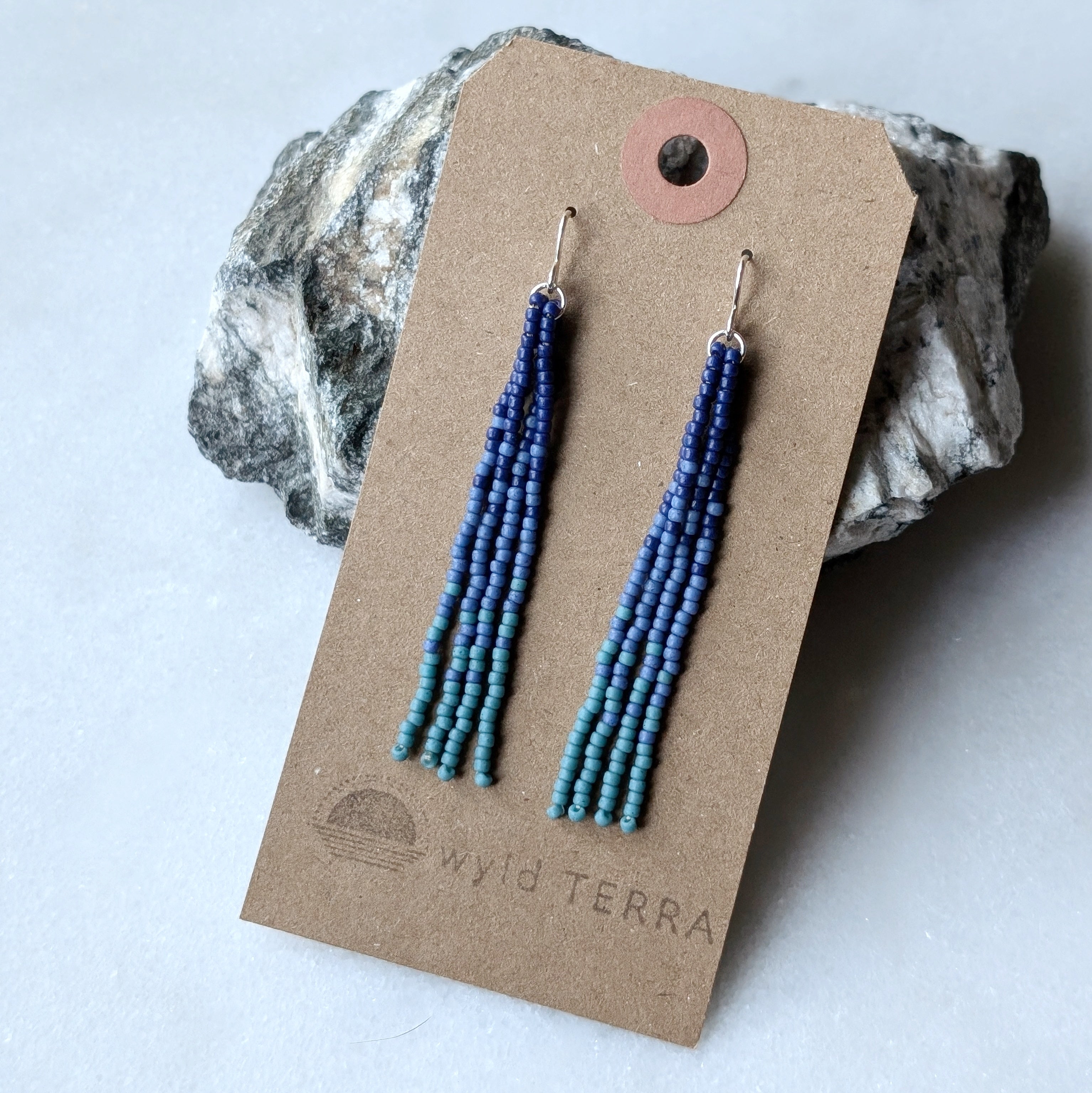 Deep Ocean Short Beaded Fringe Earrings