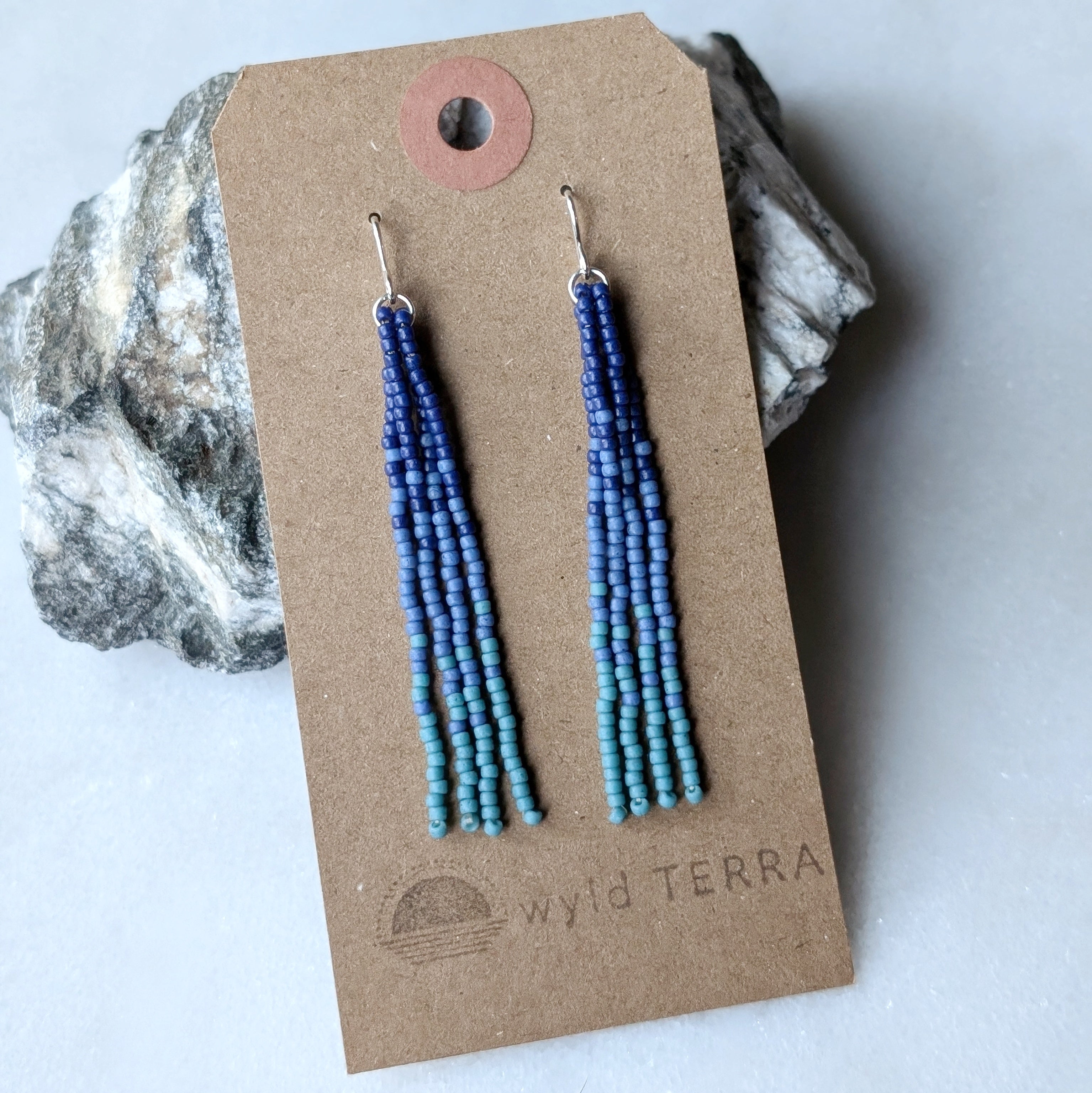 Deep Ocean Short Beaded Fringe Earrings
