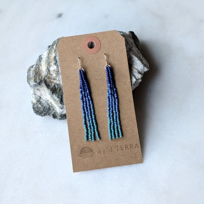 Deep Ocean Short Beaded Fringe Earrings