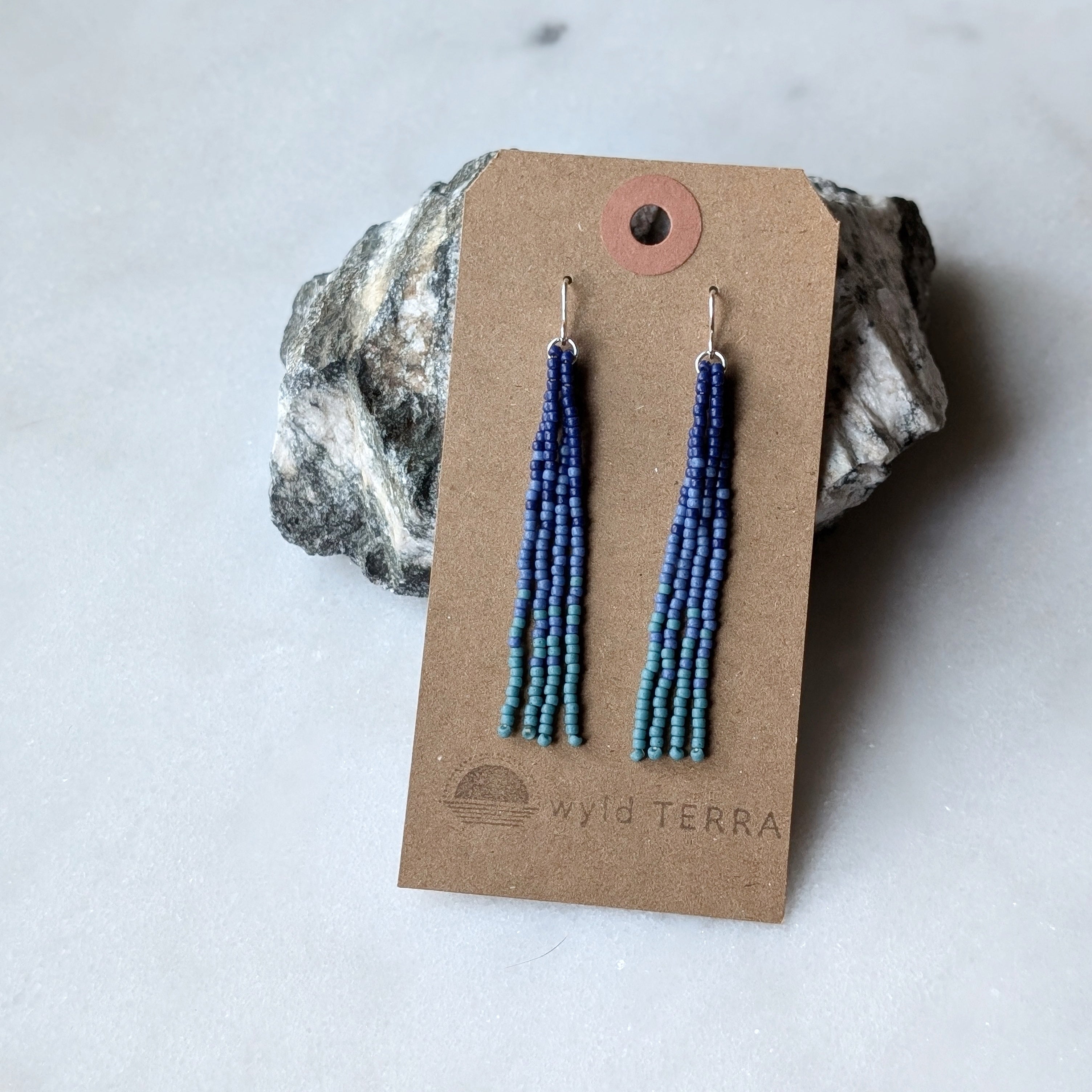 Deep Ocean Short Beaded Fringe Earrings