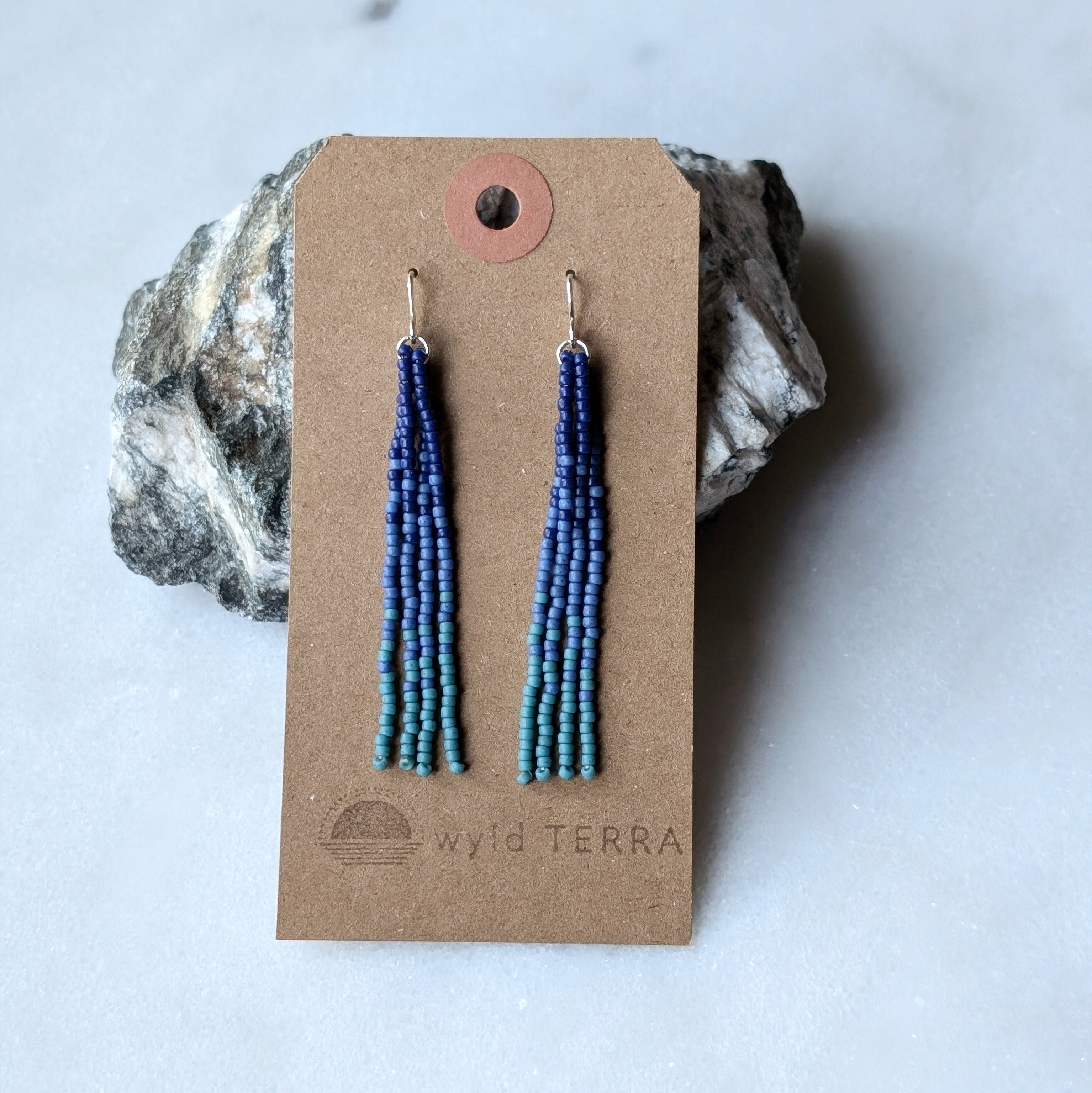 Deep Ocean Short Beaded Fringe Earrings