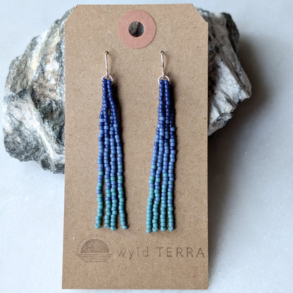 Deep Ocean Short Beaded Fringe Earrings