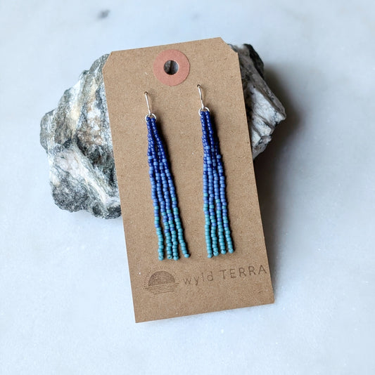 Deep Ocean Short Beaded Fringe Earrings