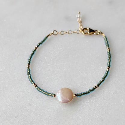 Freshwater Coin Pearl Bronzed Teal Bracelet