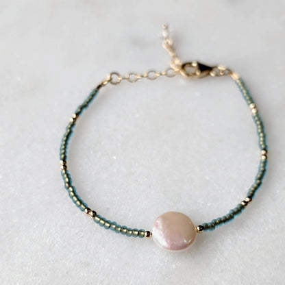 Freshwater Coin Pearl Bronzed Teal Bracelet