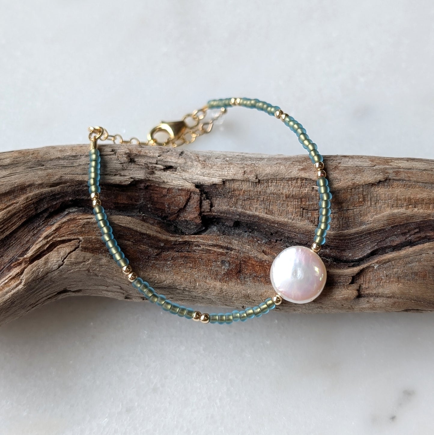 Freshwater Coin Pearl Bronzed Teal Bracelet