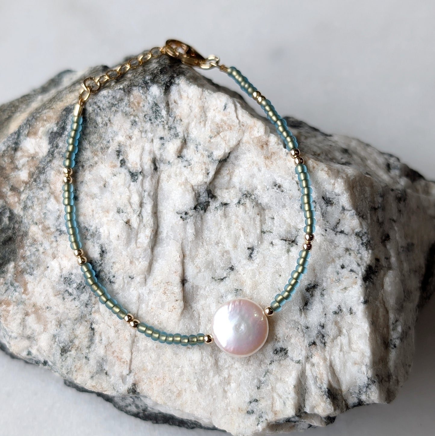 Freshwater Coin Pearl Bronzed Teal Bracelet