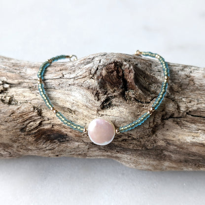 Freshwater Coin Pearl Bronzed Teal Bracelet