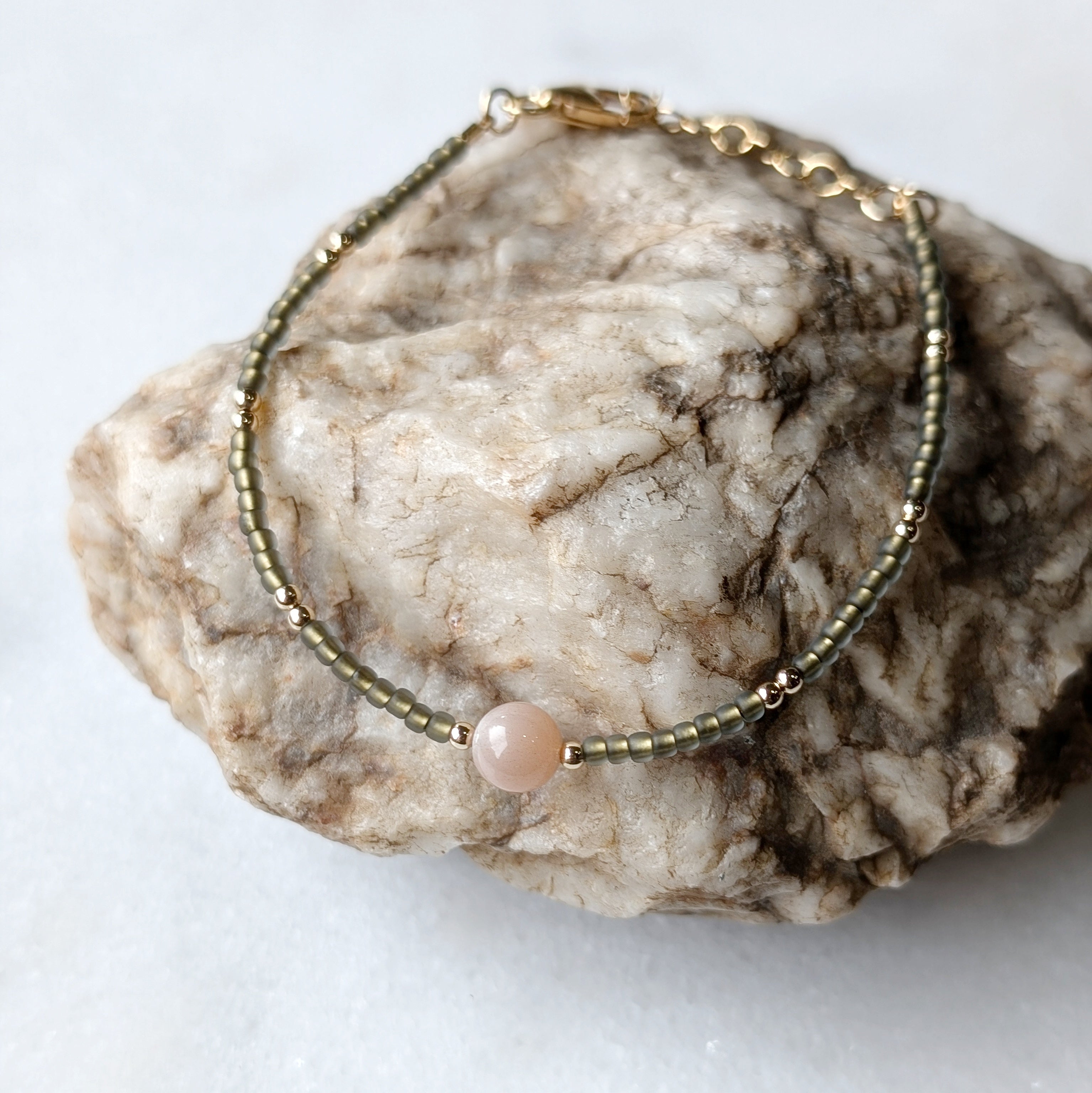 Peach Moonstone Sage Green Balance Bracelet
