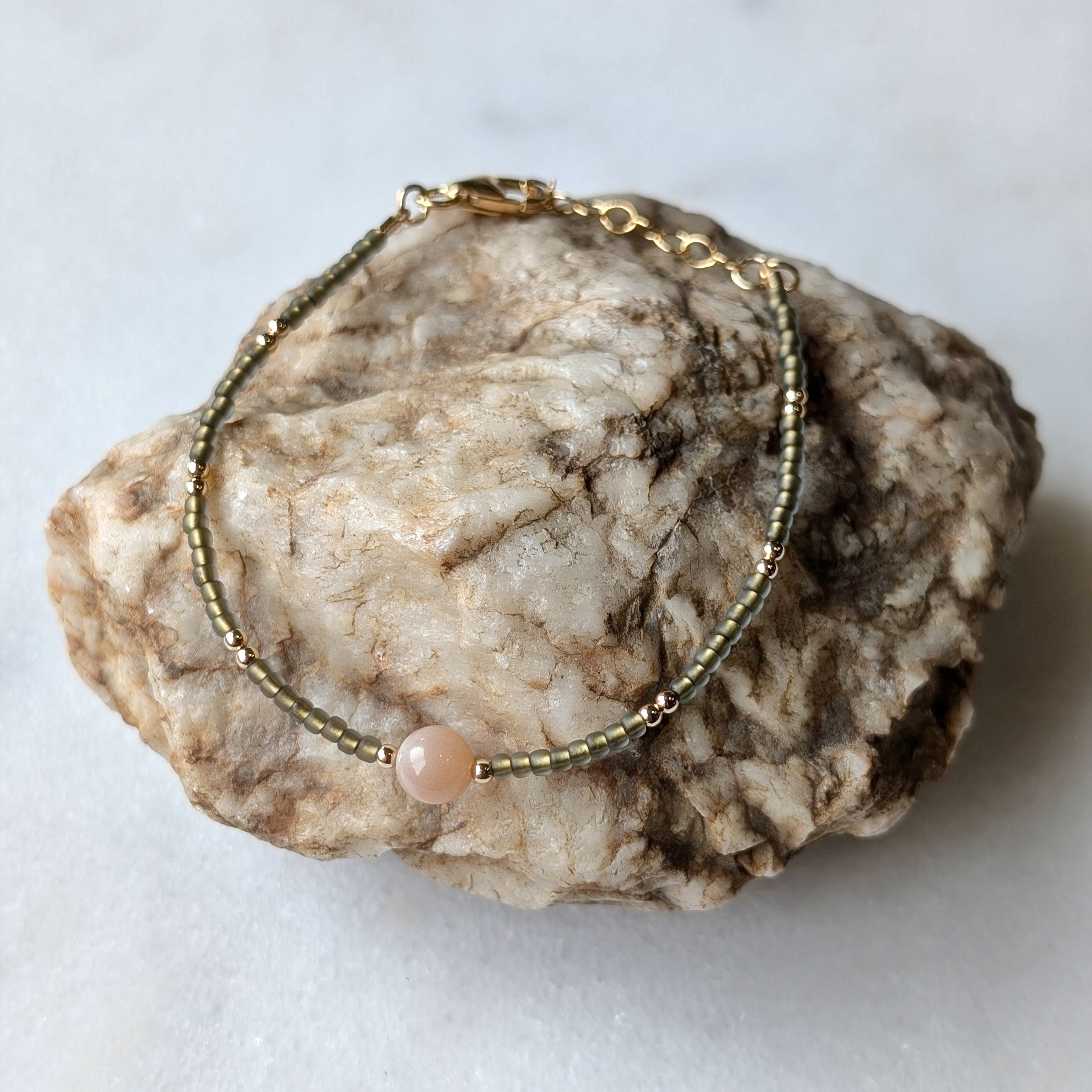 Peach Moonstone Sage Green Balance Bracelet