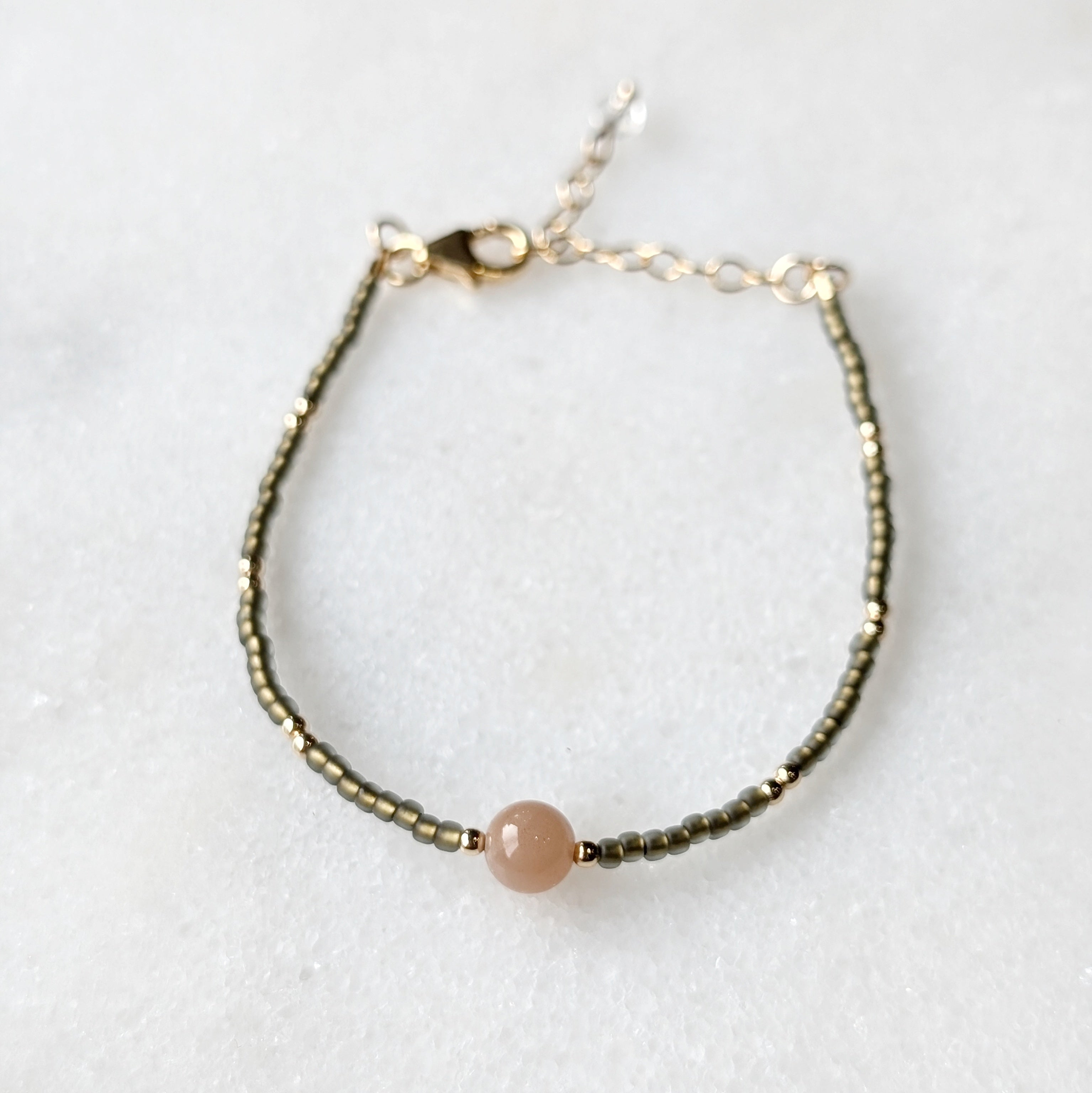 Peach Moonstone Sage Green Balance Bracelet
