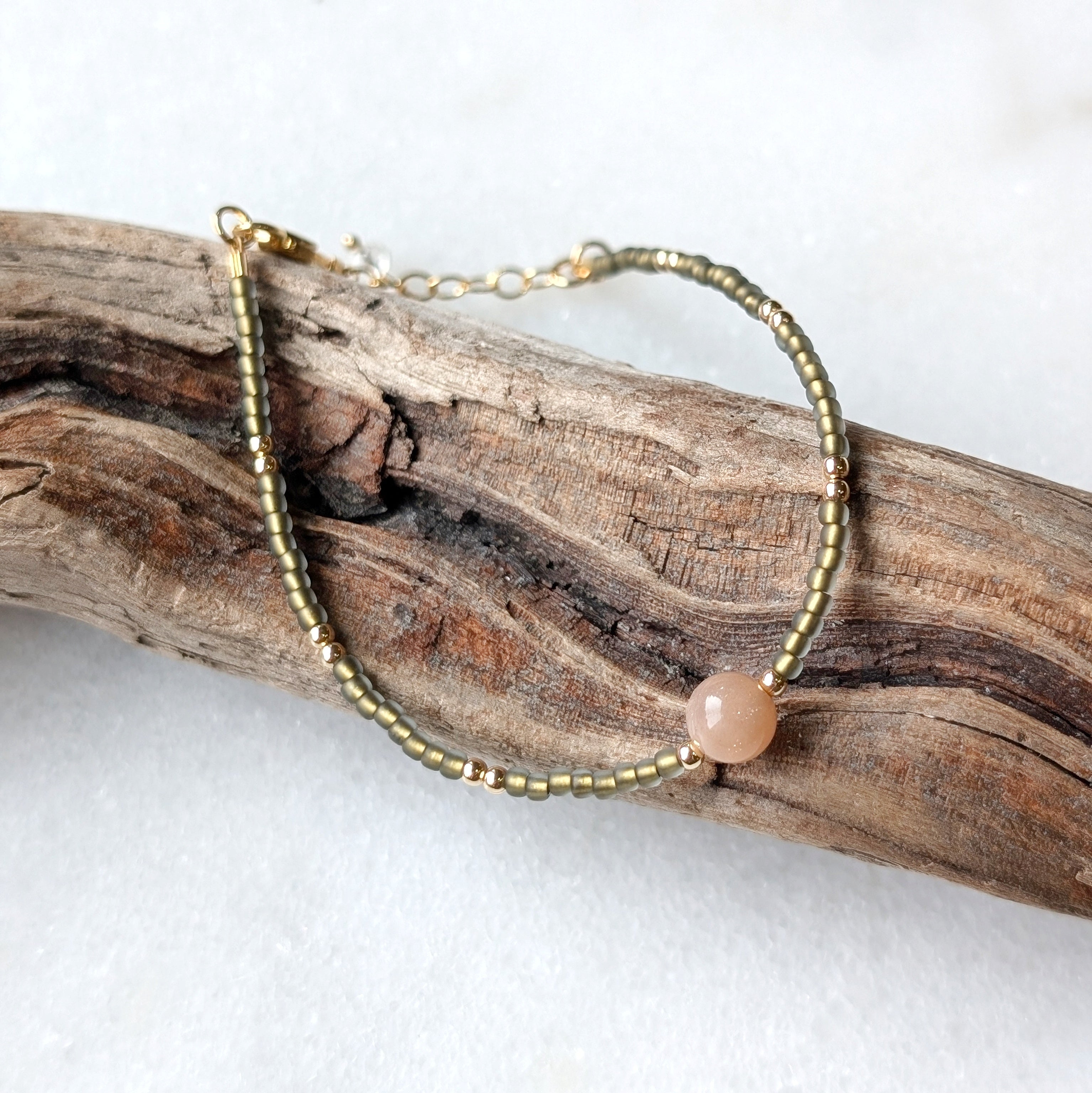 Peach Moonstone Sage Green Balance Bracelet