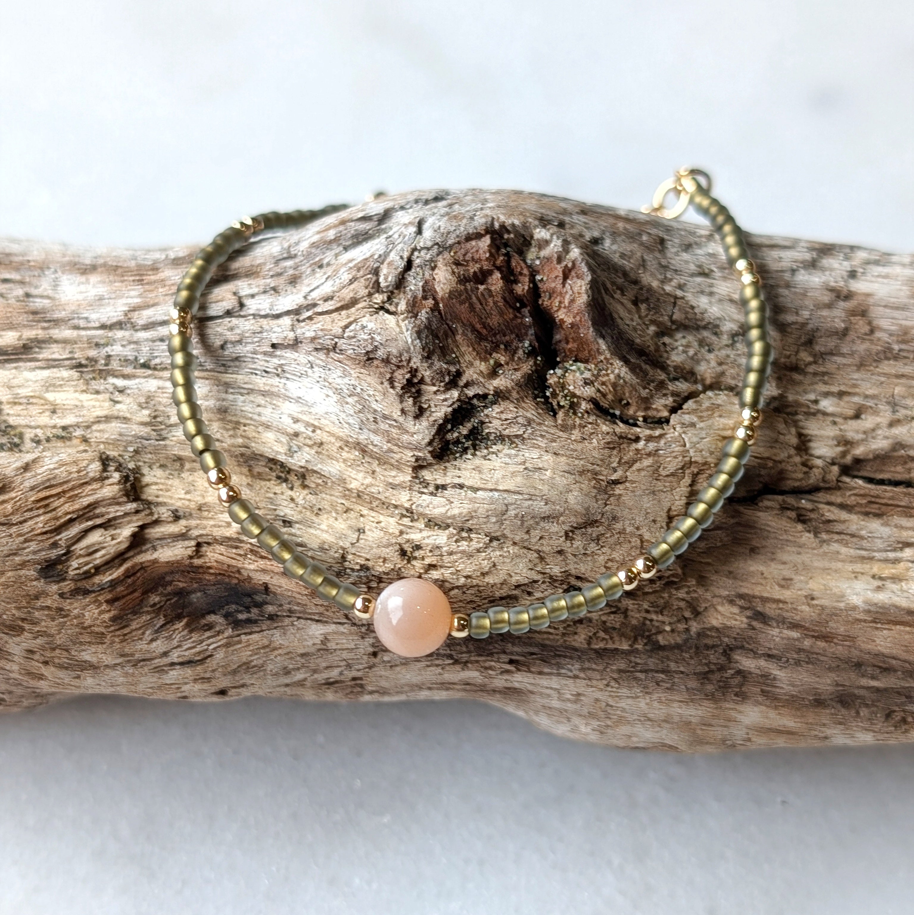 Peach Moonstone Sage Green Balance Bracelet