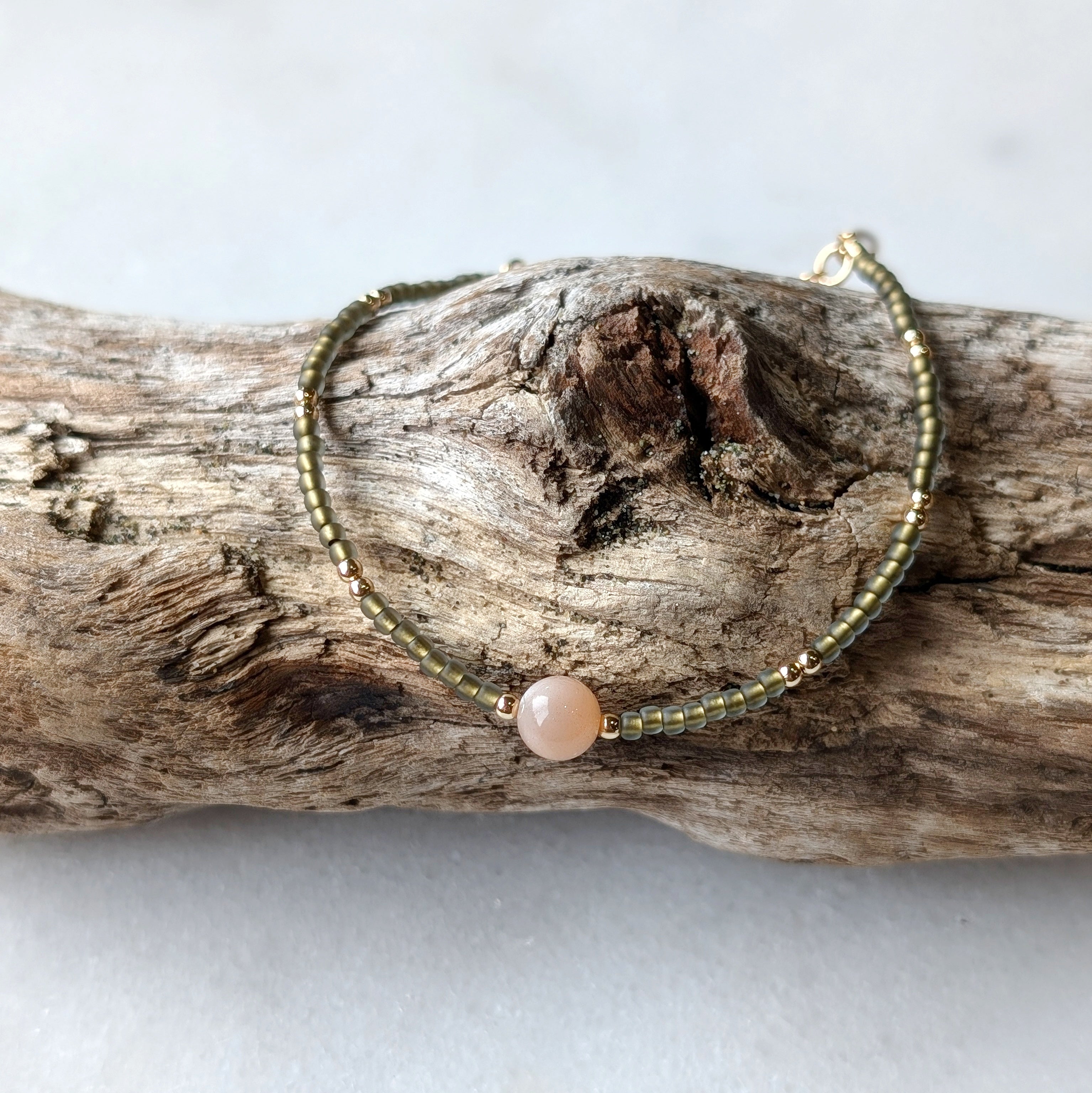 Peach Moonstone Sage Green Balance Bracelet