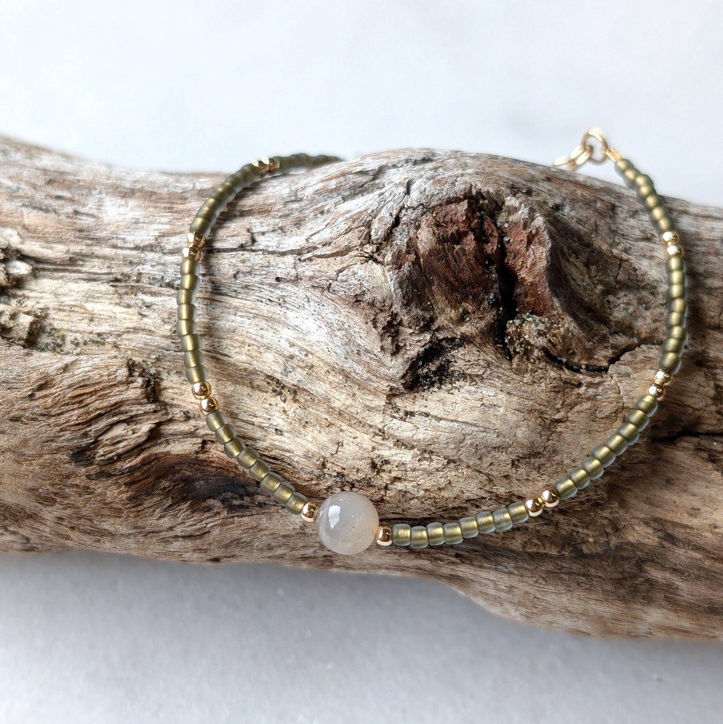 Chocolate Moonstone Sage Green Balance Bracelet