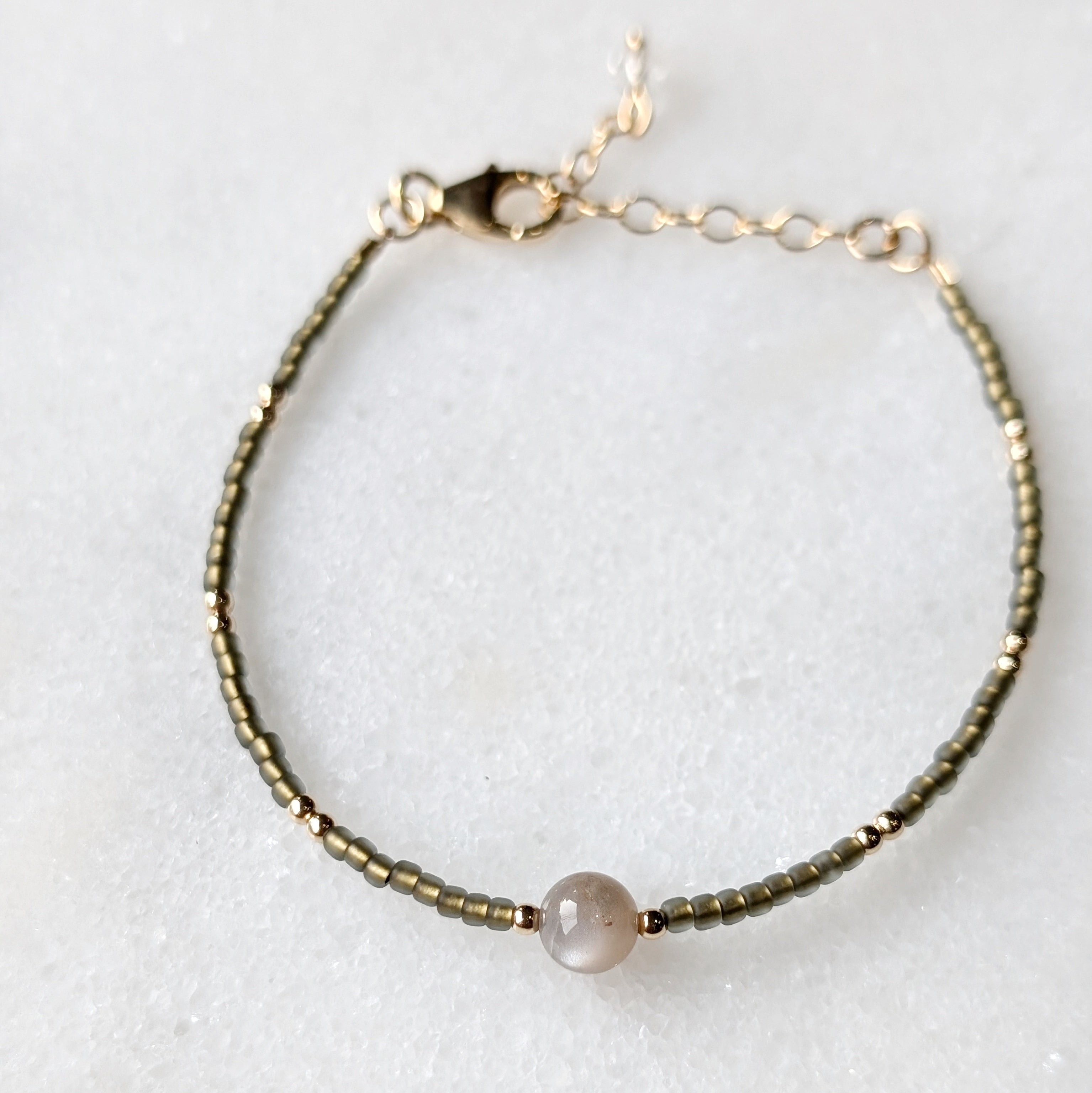 Chocolate Moonstone Sage Green Balance Bracelet