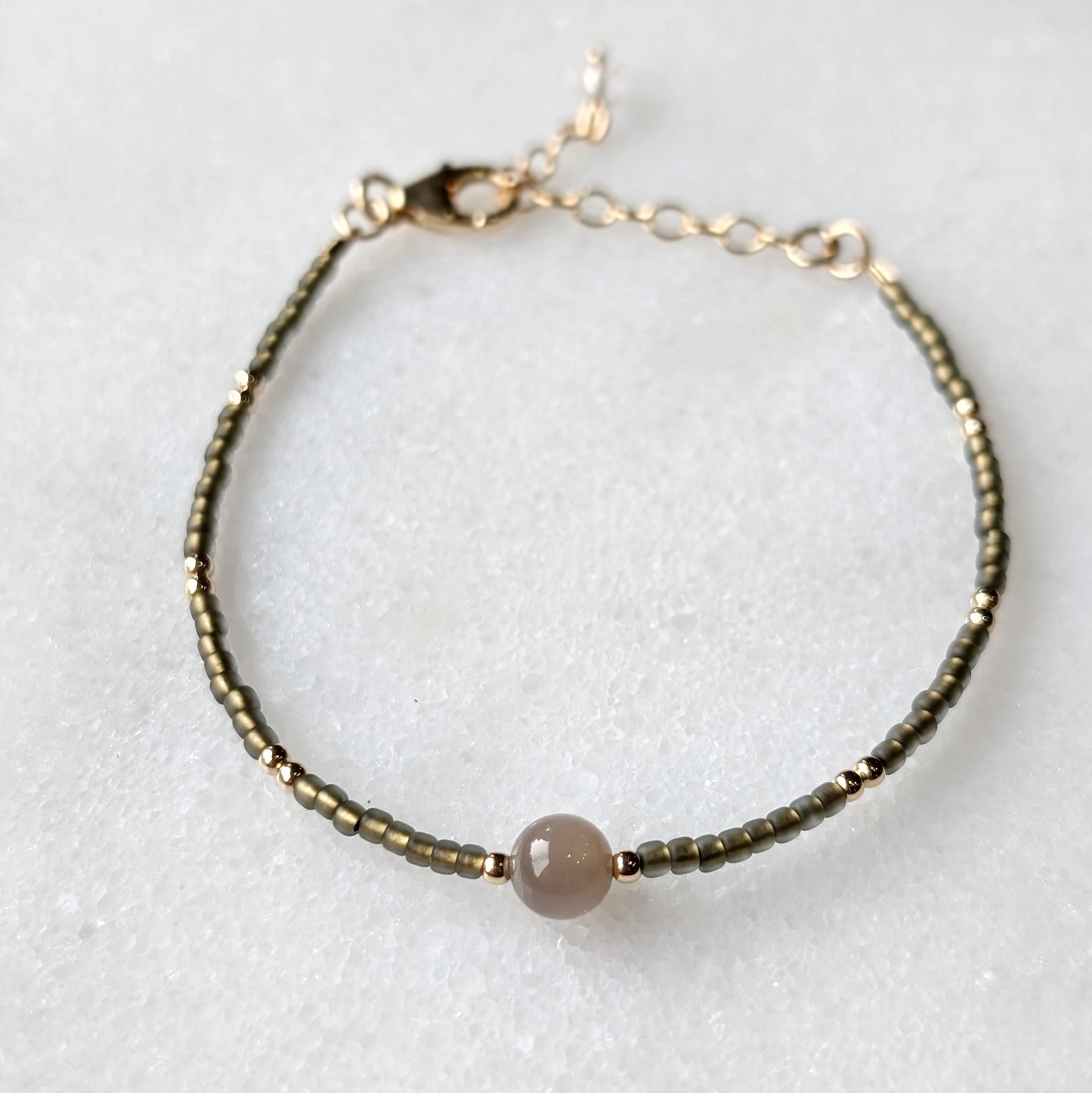 Chocolate Moonstone Sage Green Balance Bracelet