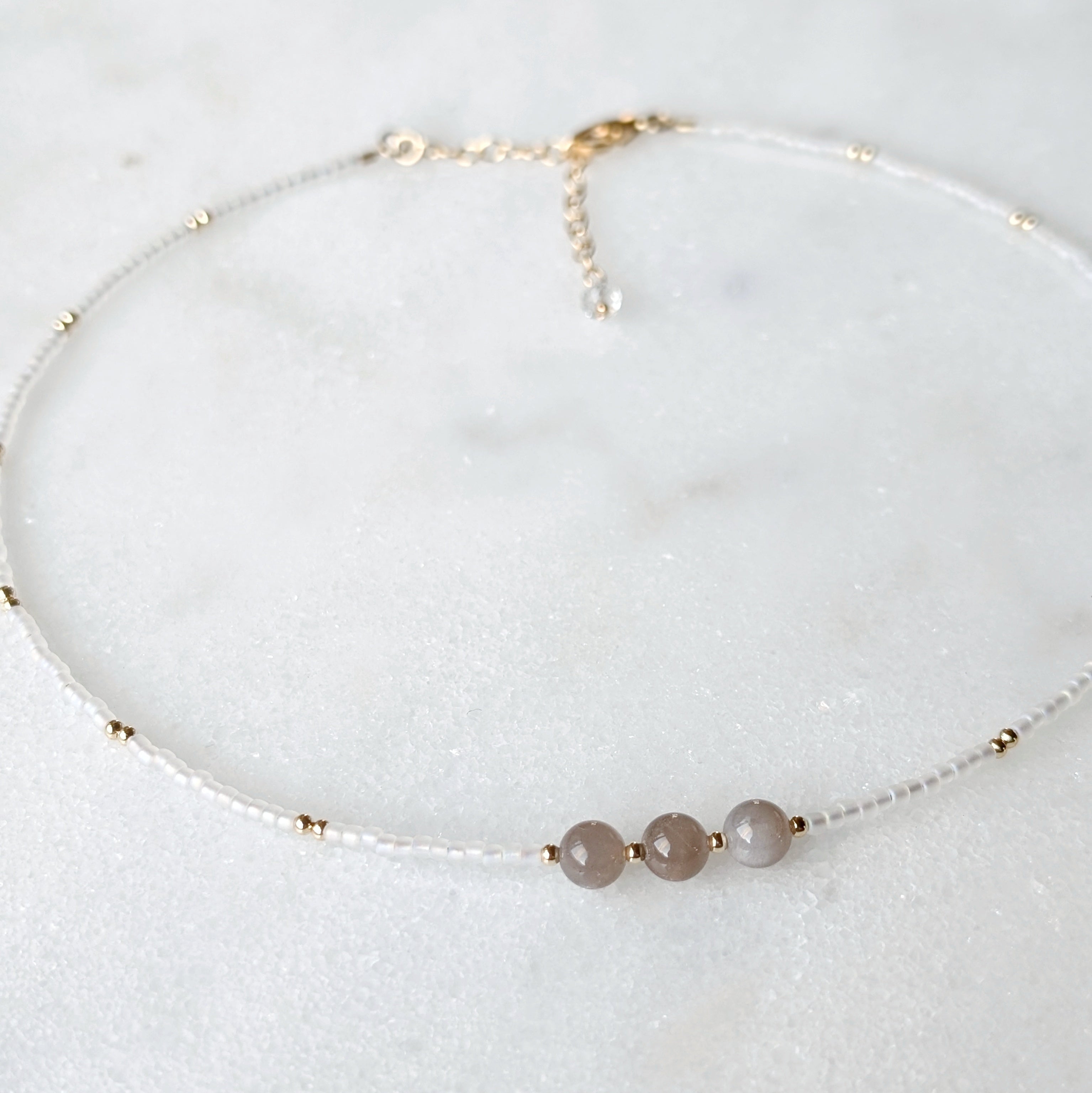 Chocolate Moonstone Warm Sands Triple Stone Necklace