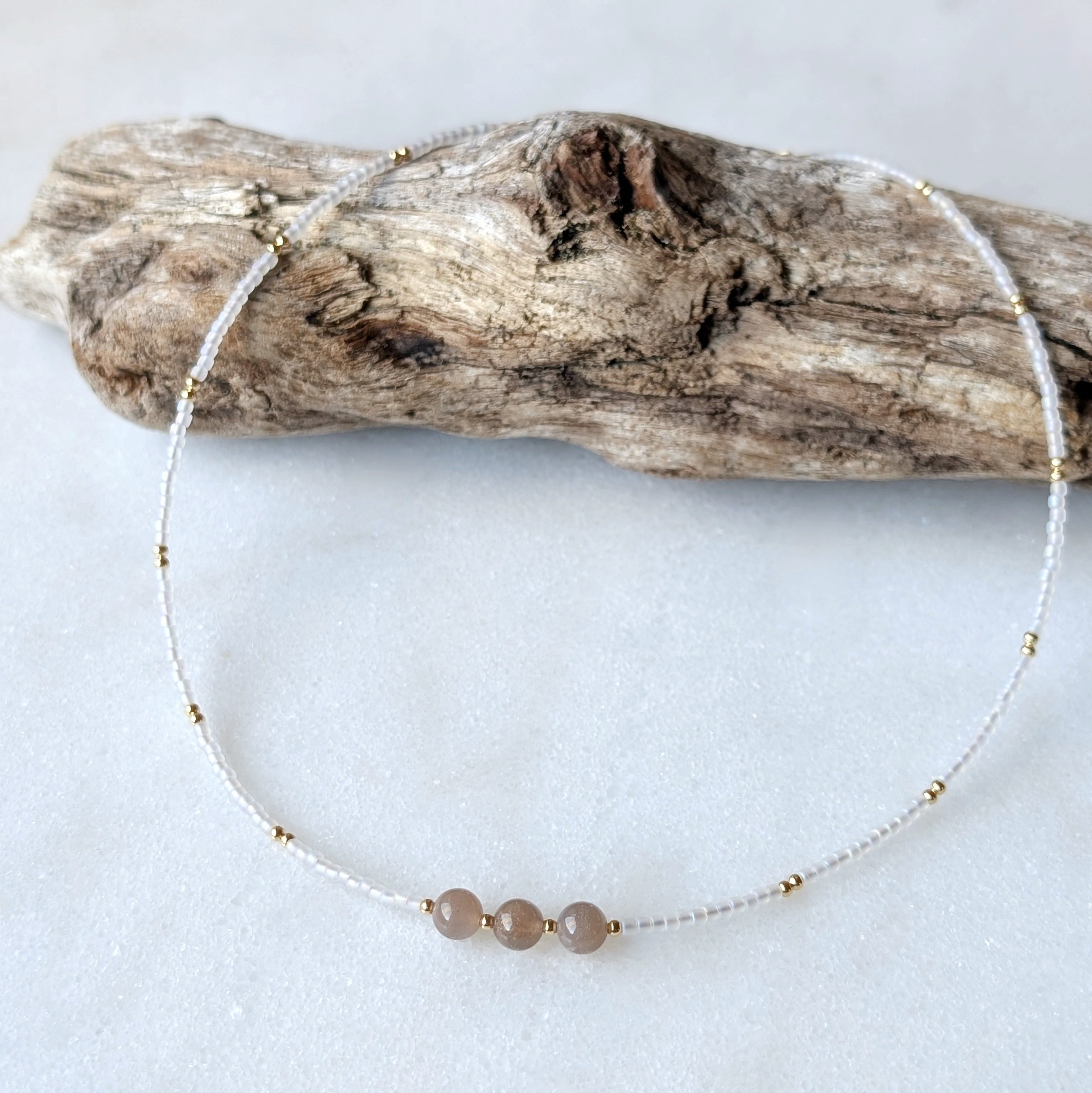 Chocolate Moonstone Warm Sands Triple Stone Necklace