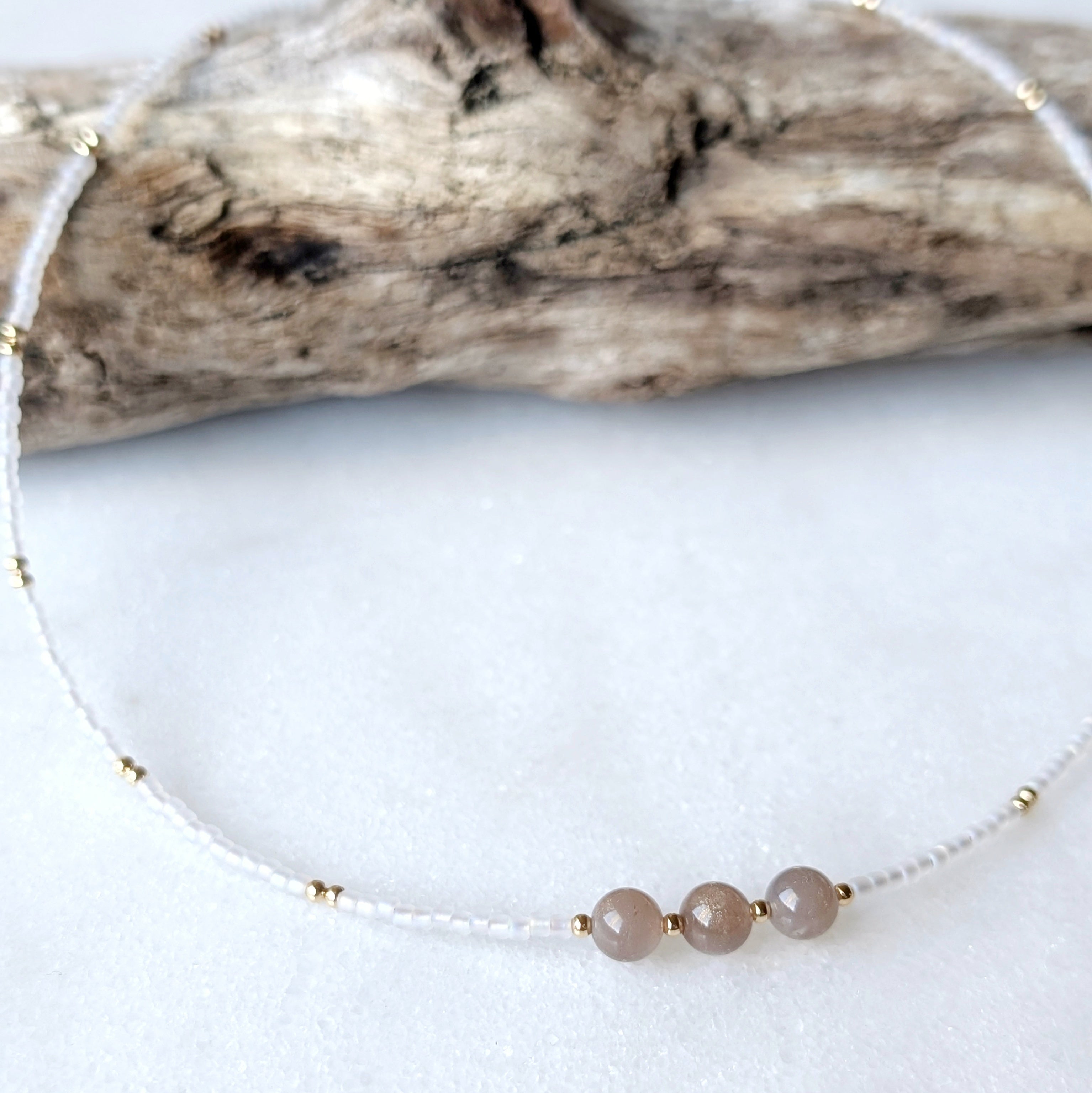 Chocolate Moonstone Warm Sands Triple Stone Necklace