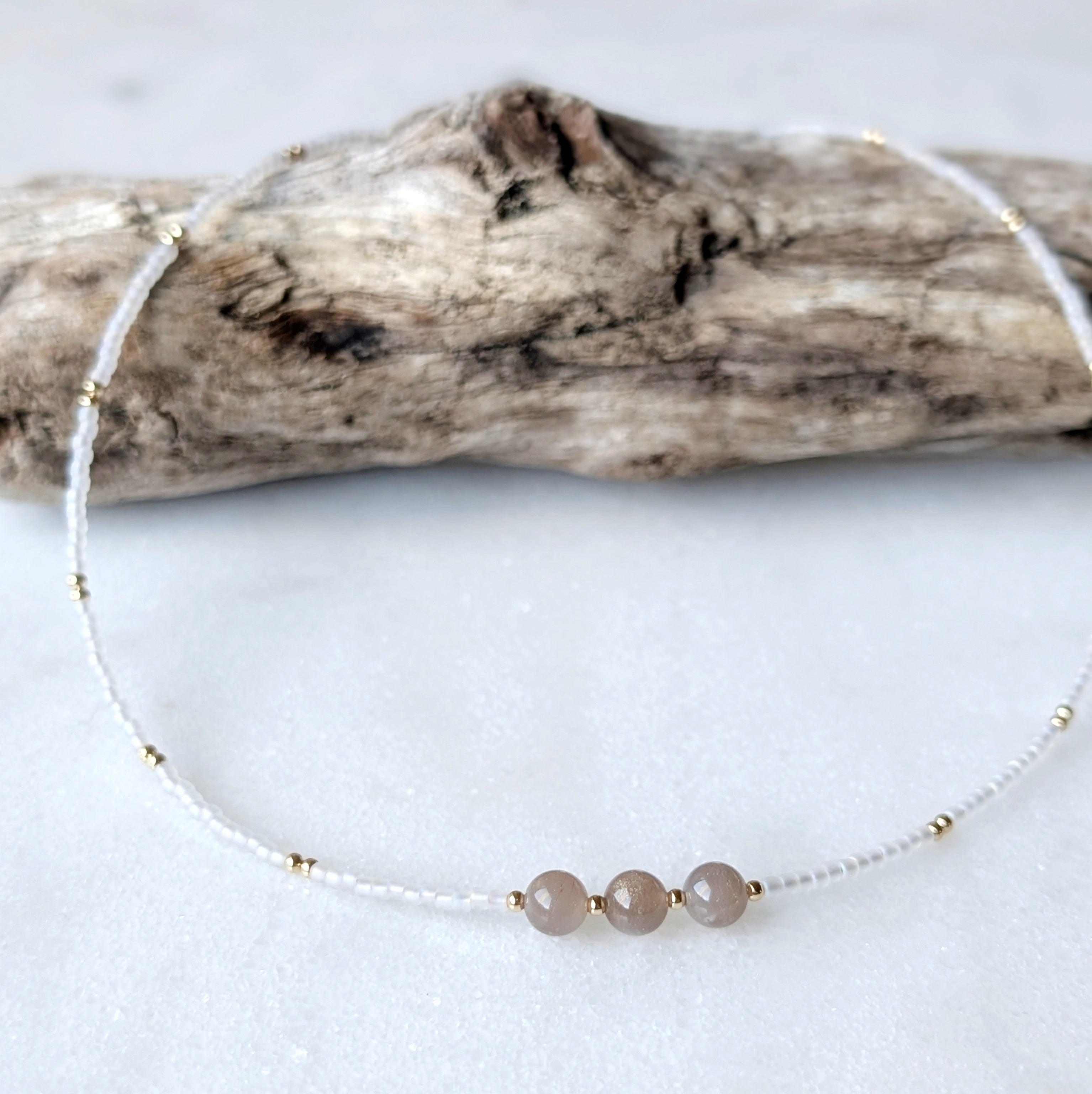 Chocolate Moonstone Warm Sands Triple Stone Necklace
