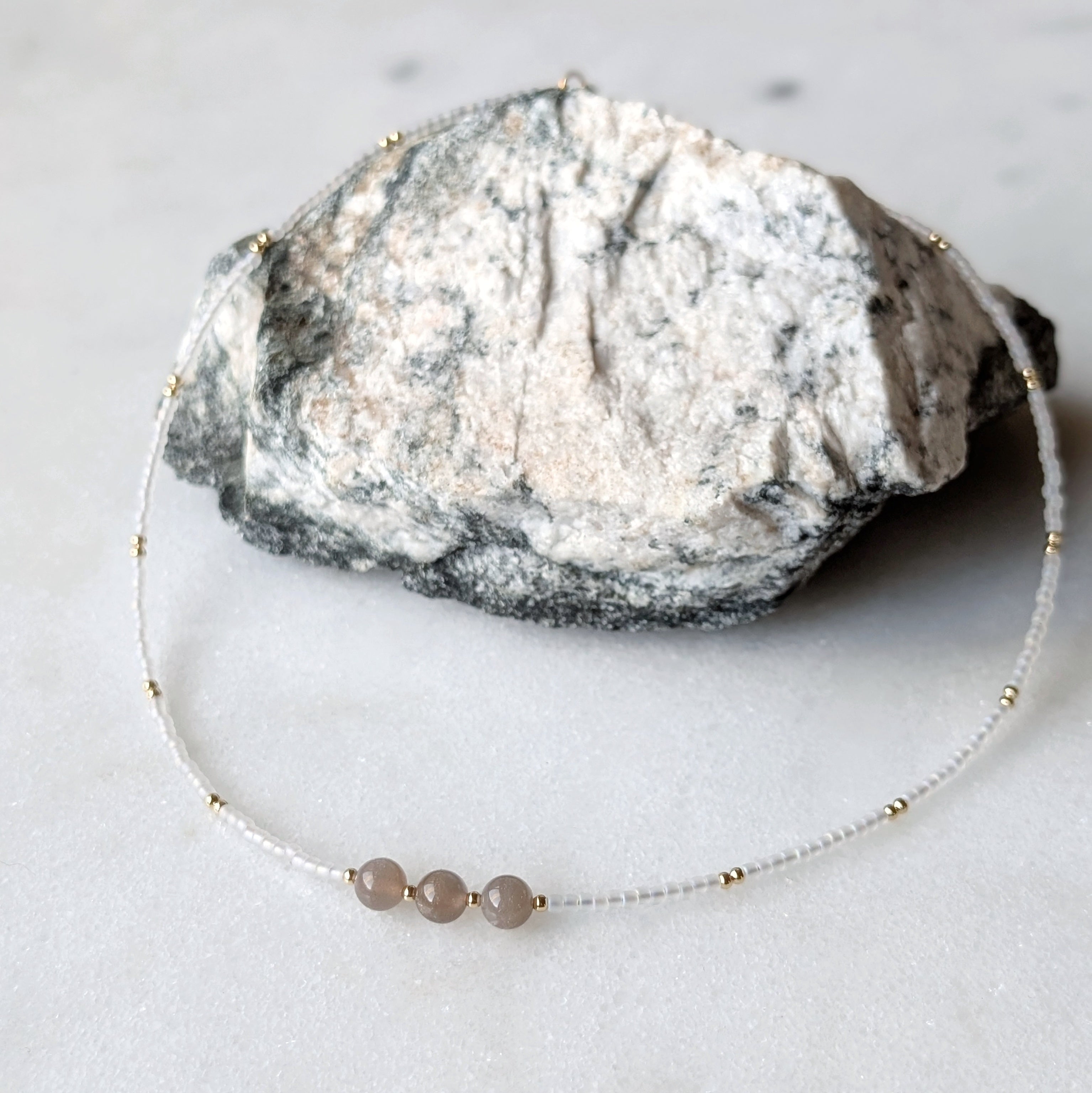 Chocolate Moonstone Warm Sands Triple Stone Necklace