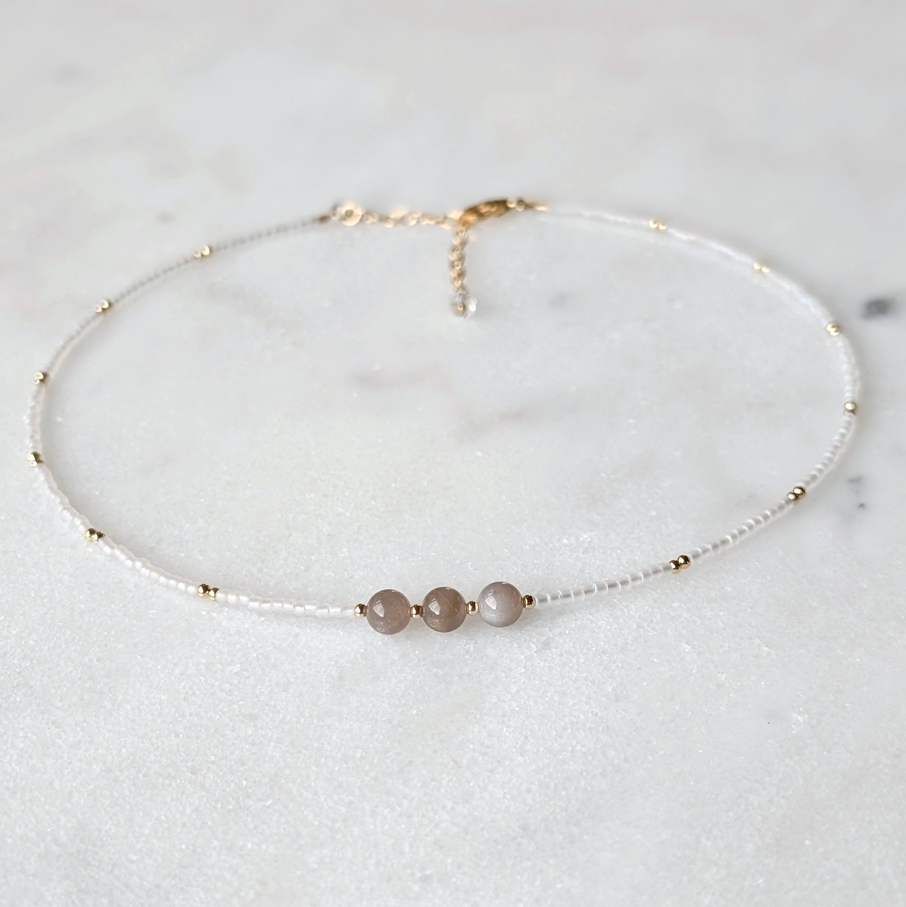Chocolate Moonstone Warm Sands Triple Stone Necklace