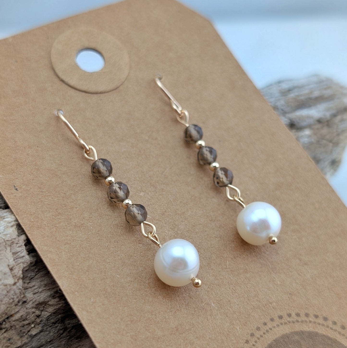 Smoky Quartz & Freshwater Pearl Drop Dangles