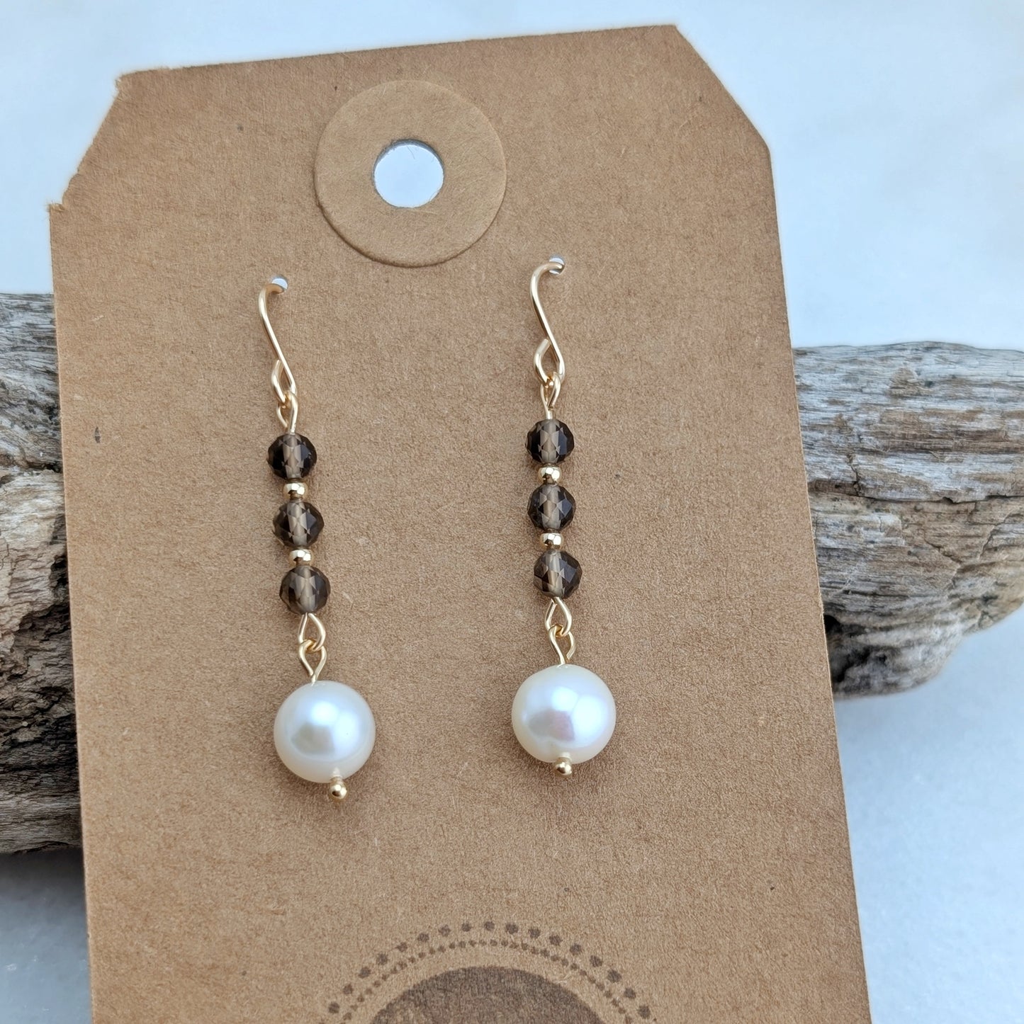 Smoky Quartz & Freshwater Pearl Drop Dangles