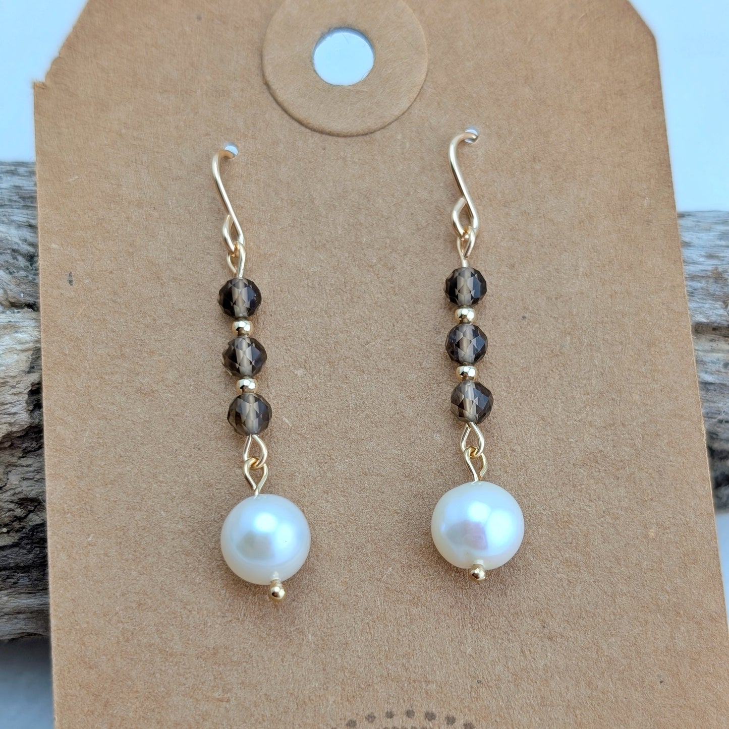 Smoky Quartz & Freshwater Pearl Drop Dangles