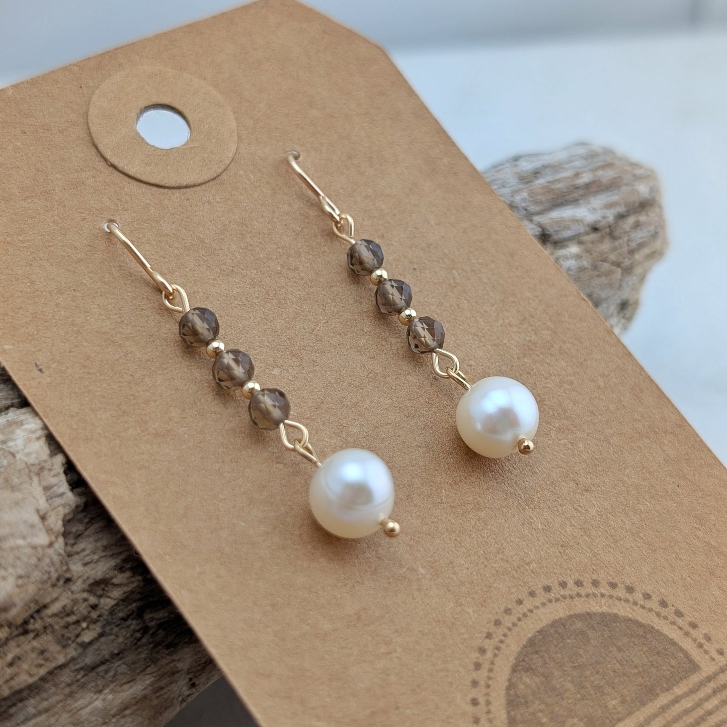 Smoky Quartz & Freshwater Pearl Drop Dangles